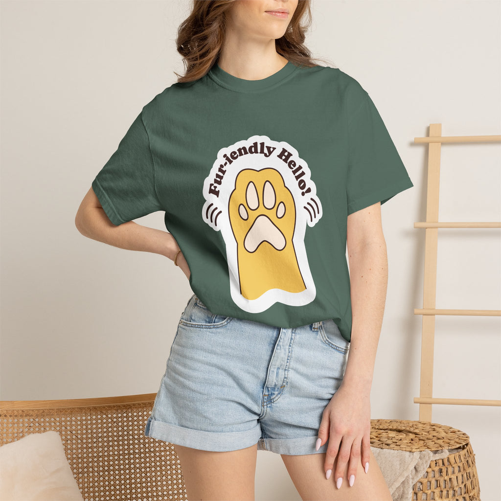 Pet Paw Graphic T-Shirt — "Fur-rendly Hello" Cute Animal Lover Tee