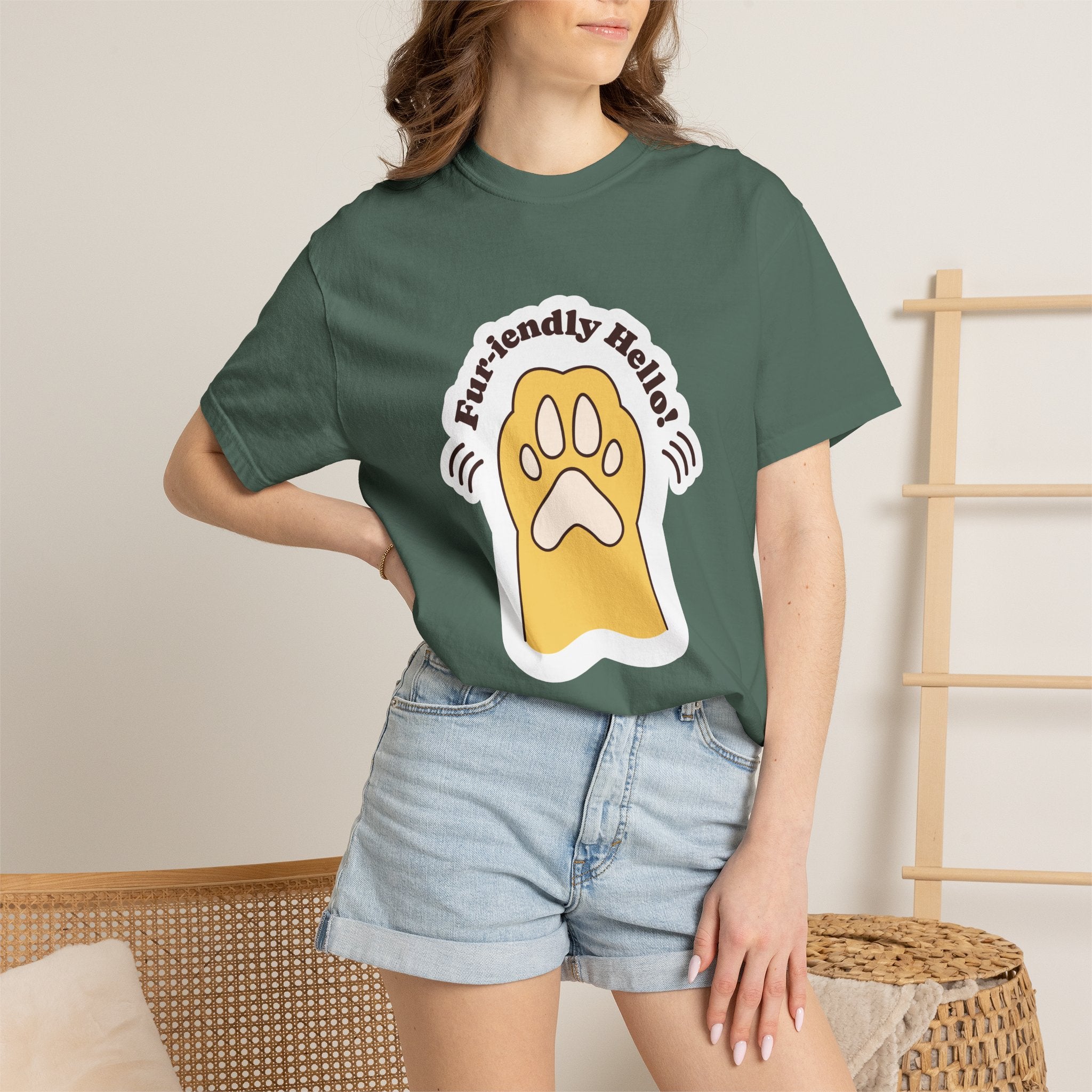 Pet Paw Graphic T-Shirt — "Fur-rendly Hello" Cute Animal Lover Tee