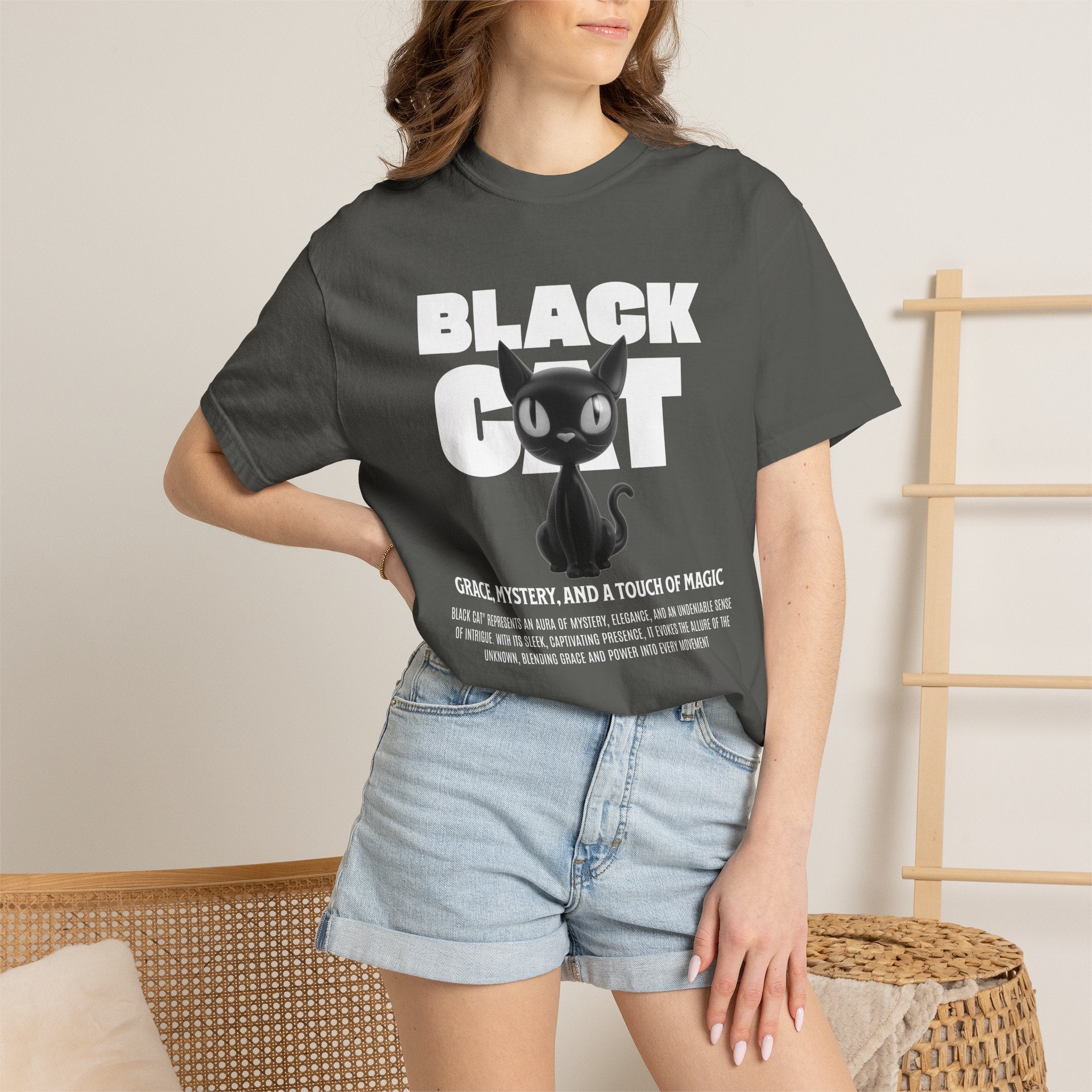 Black Cat Graphic T-Shirt — Cute Spooky Halloween Tee