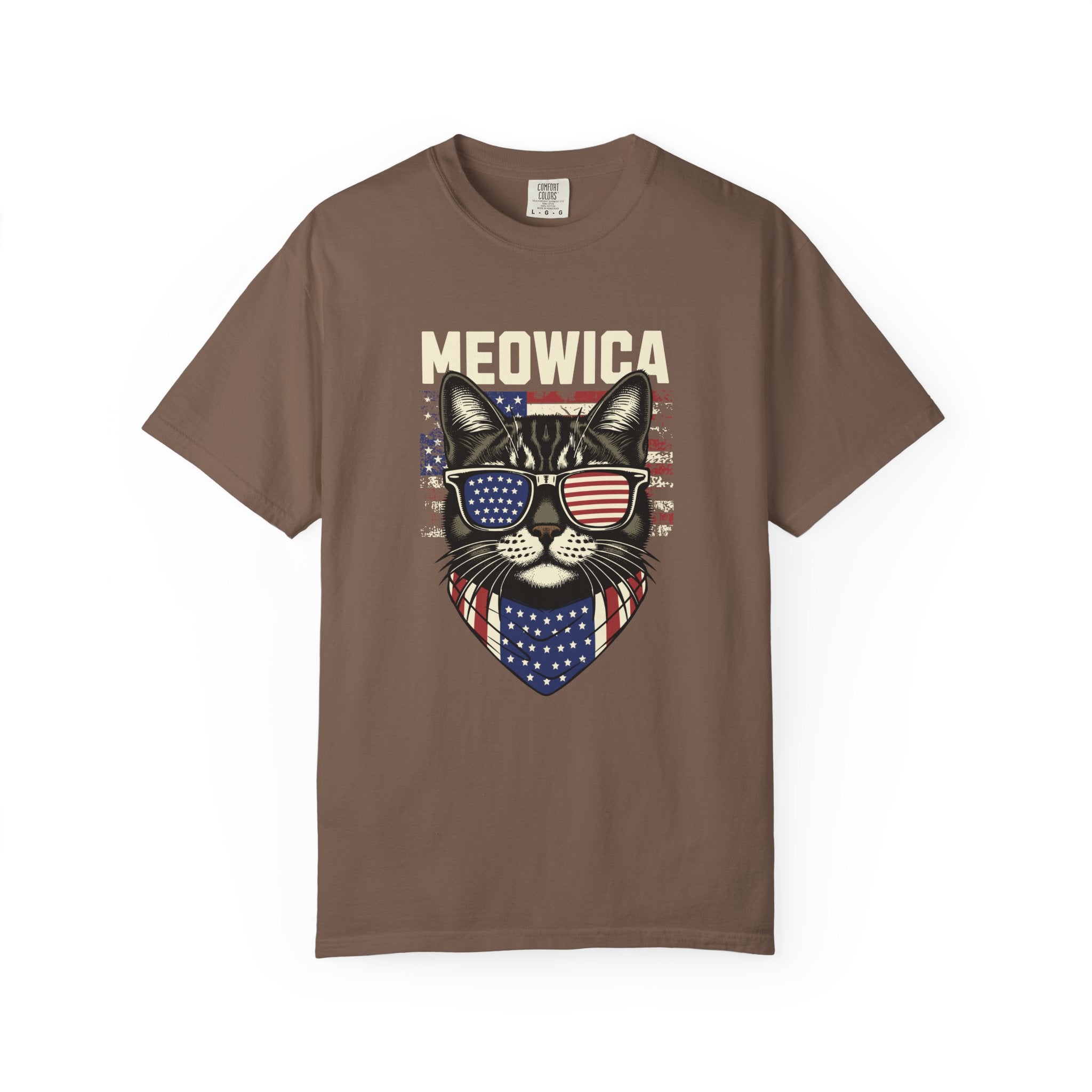 Meowica Cat T-Shirt — Patriotic American Flag Kitty Graphic Tee