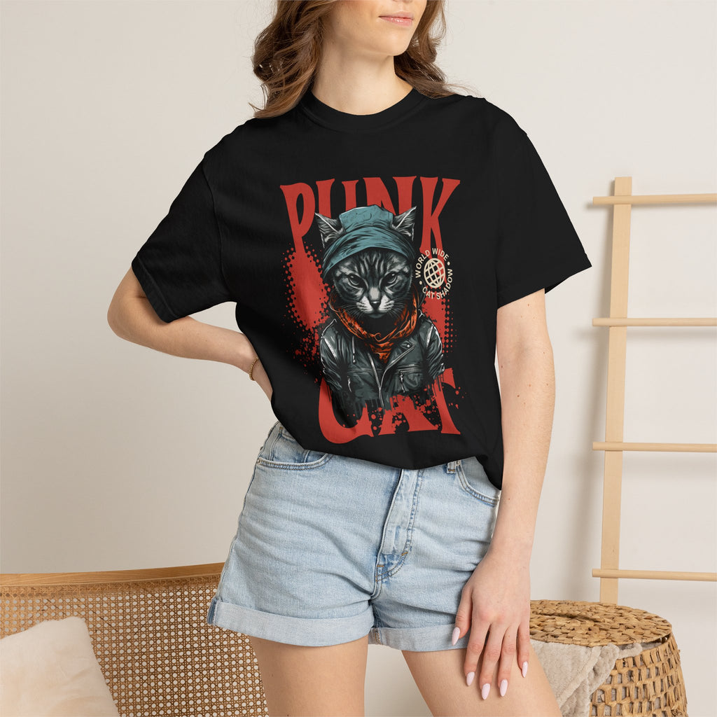 Punk Cat Graphic T-Shirt — Edgy Streetwear Tee with Biker Cat Design