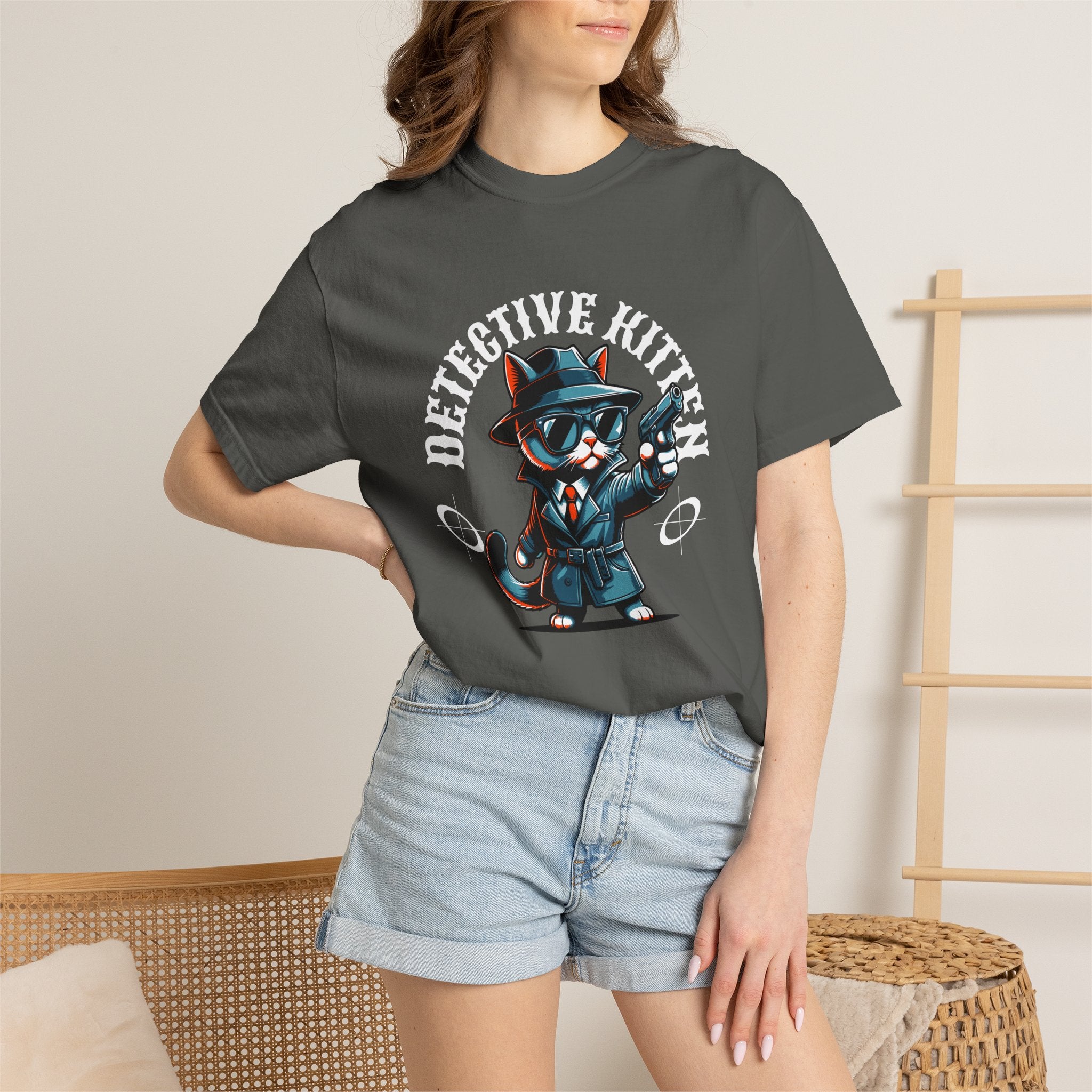 Detective Kitten T-Shirt — Cute Noir Cat Graphic Tee