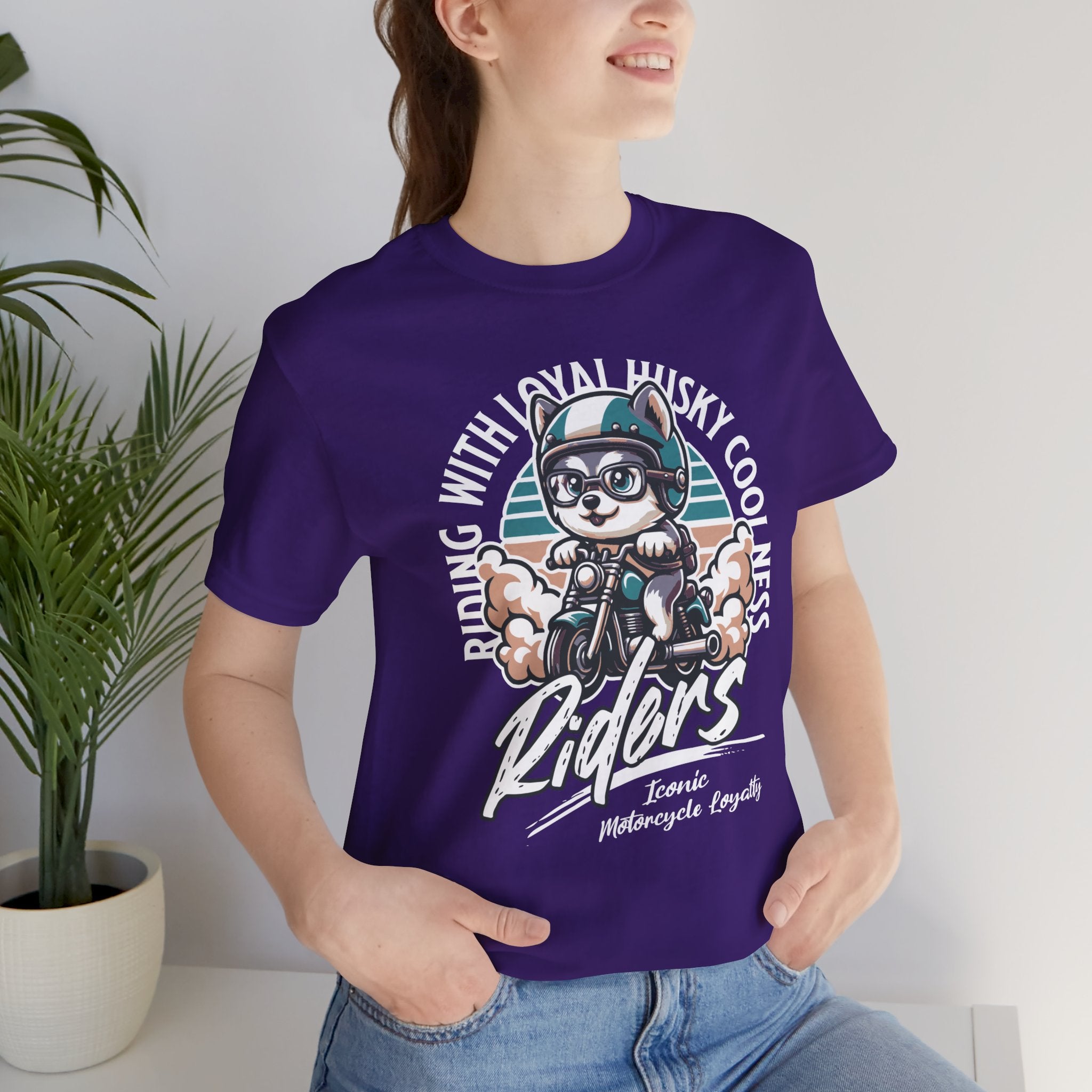 Riders Cat Motorcycle Tee — "Riding With Loyal Husky Coolness" Graphic Shirt
