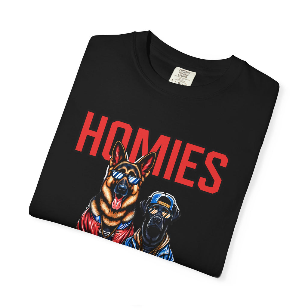 Homies Dogs T-Shirt — Graphic 'HOMIES' German Shepherd & Rottweiler Tee