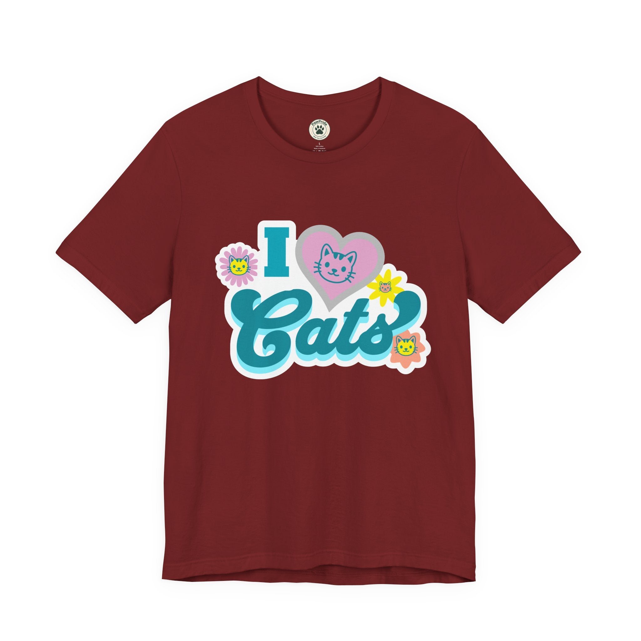 I  Cats Retro Floral Tee — Cute Cat Lover Graphic T-Shirt