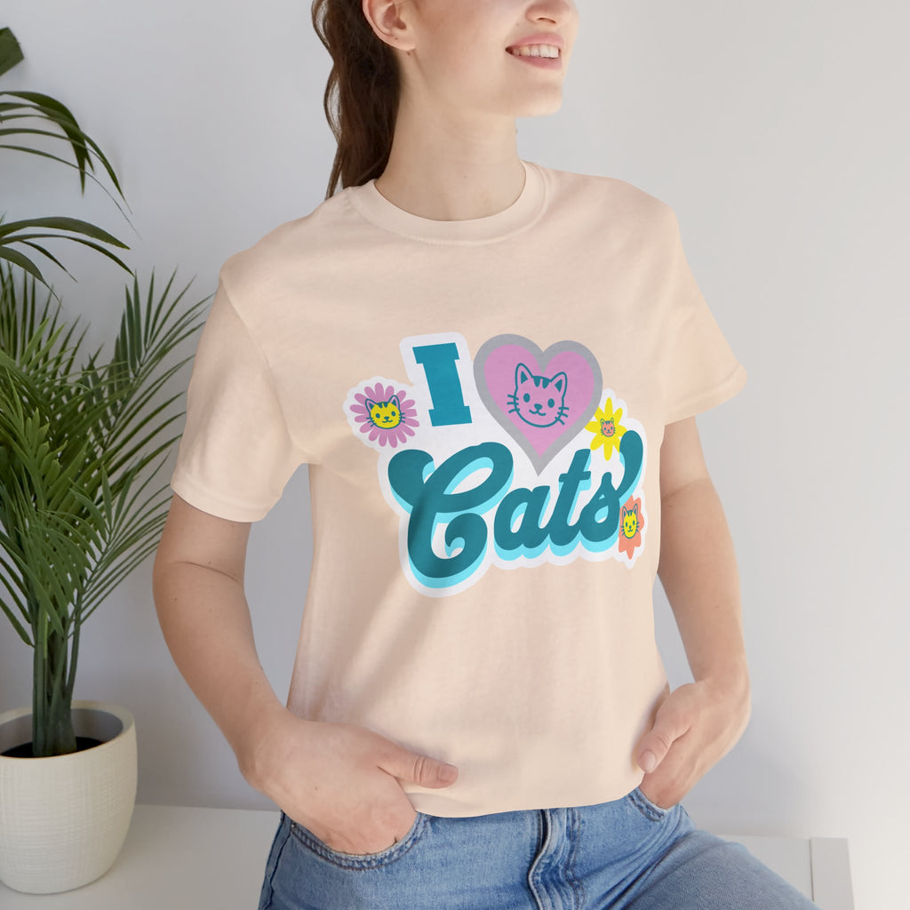 I  Cats Retro Floral Tee — Cute Cat Lover Graphic T-Shirt