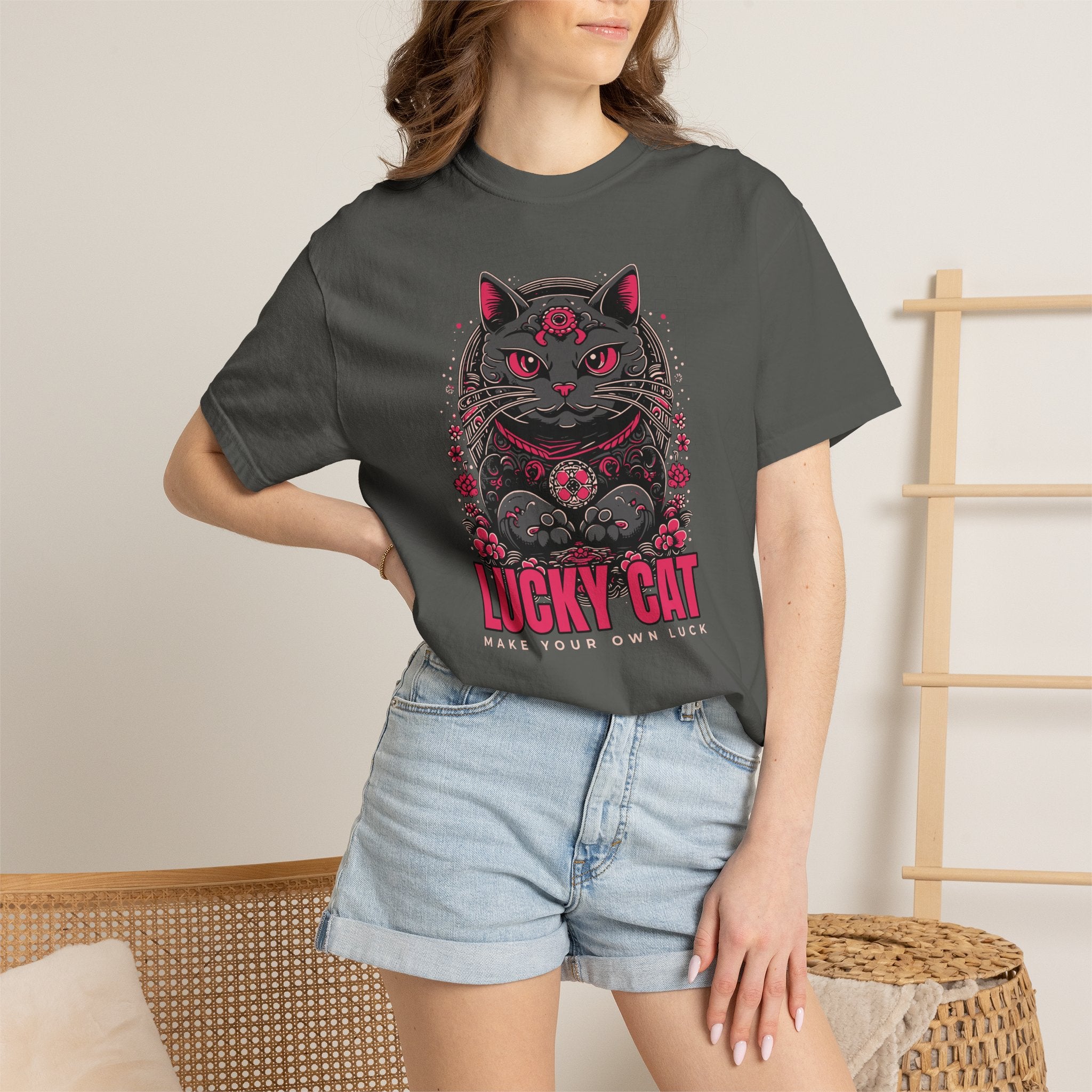 Lucky Cat Graphic T-Shirt — Gothic Maneki Neko Tee
