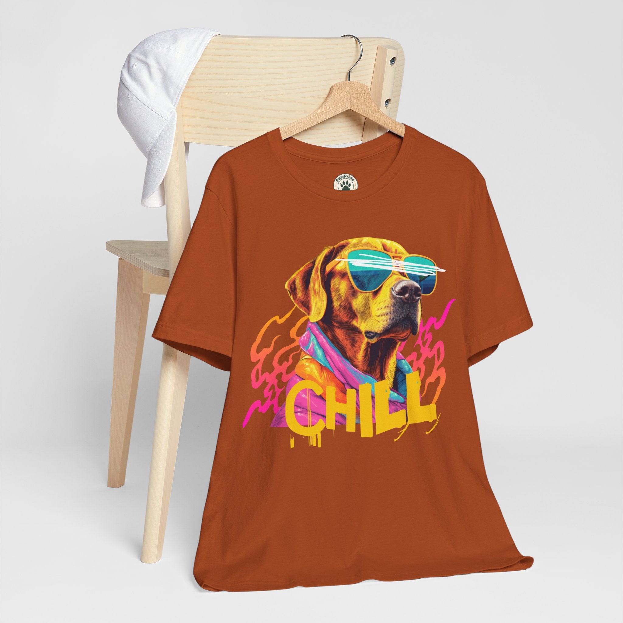 Chill Sunglasses Dog Tee — Retro Neon “CHILL” Graphic T-Shirt