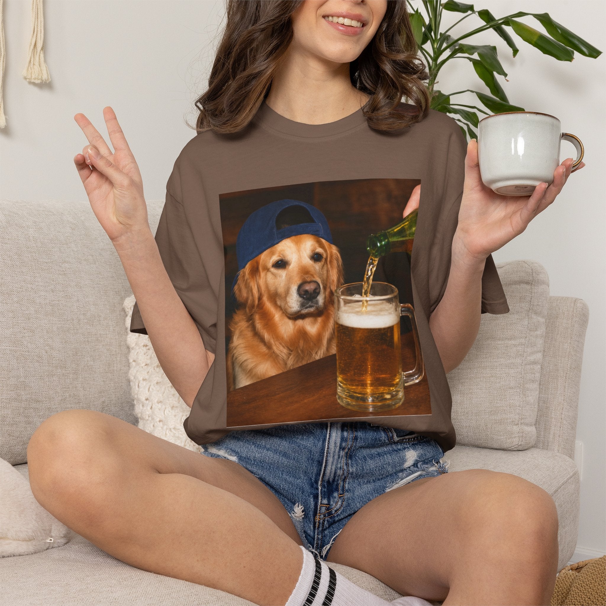 Golden Retriever Beer T-Shirt — Funny Dog Drinking Beer Graphic Tee