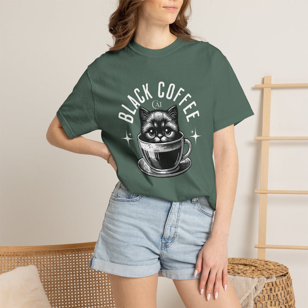 Black Coffee Cat T-Shirt — Cute Cat in Coffee Cup Graphic Tee