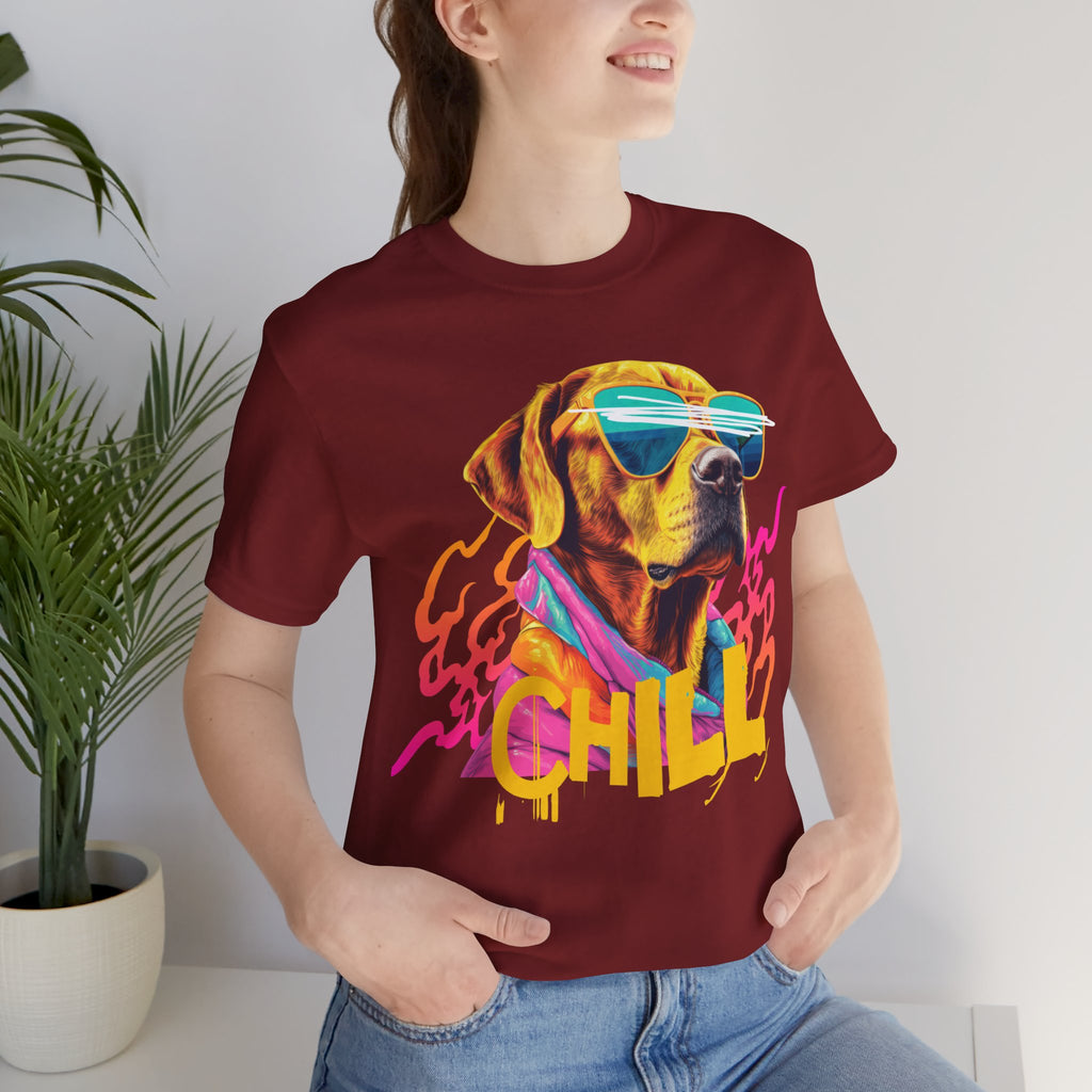 Chill Sunglasses Dog Tee — Retro Neon “CHILL” Graphic T-Shirt