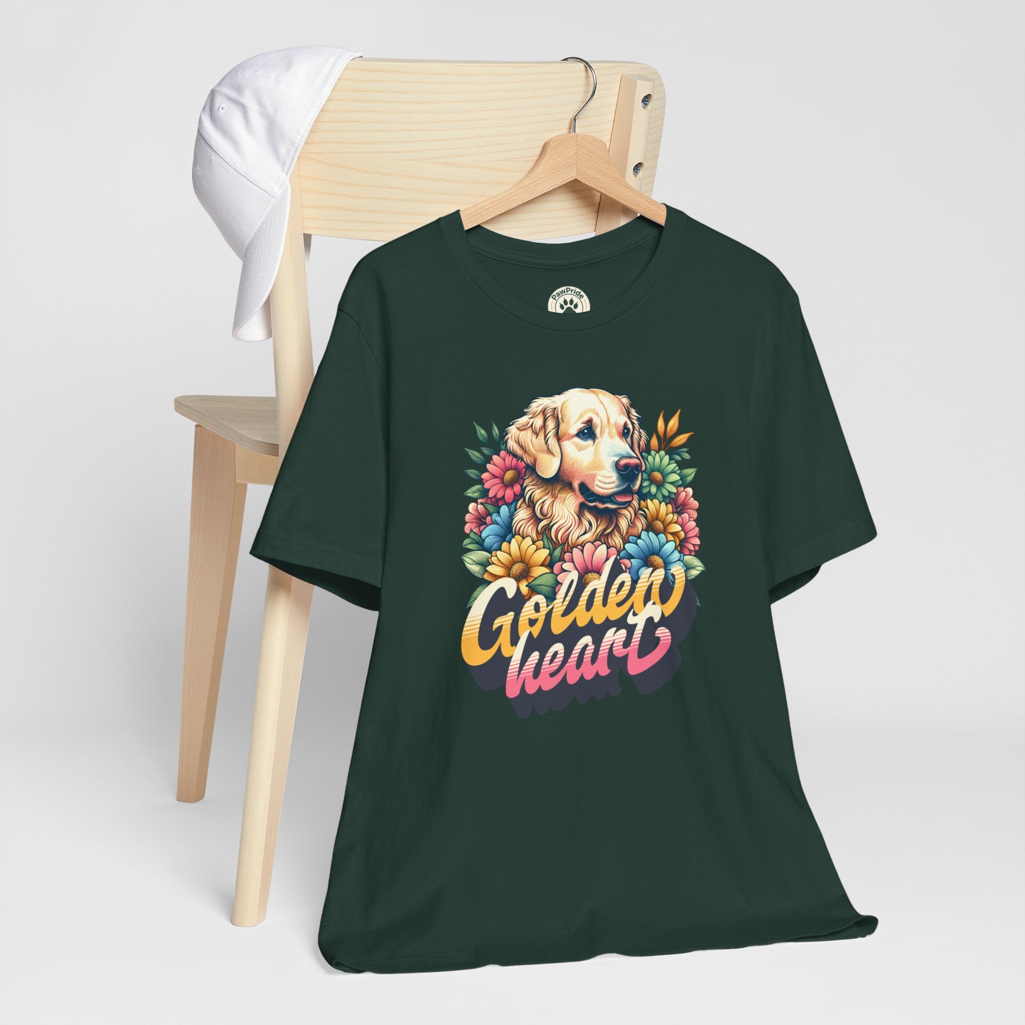Golden Heart T-Shirt — Retro Floral Golden Retriever Tee