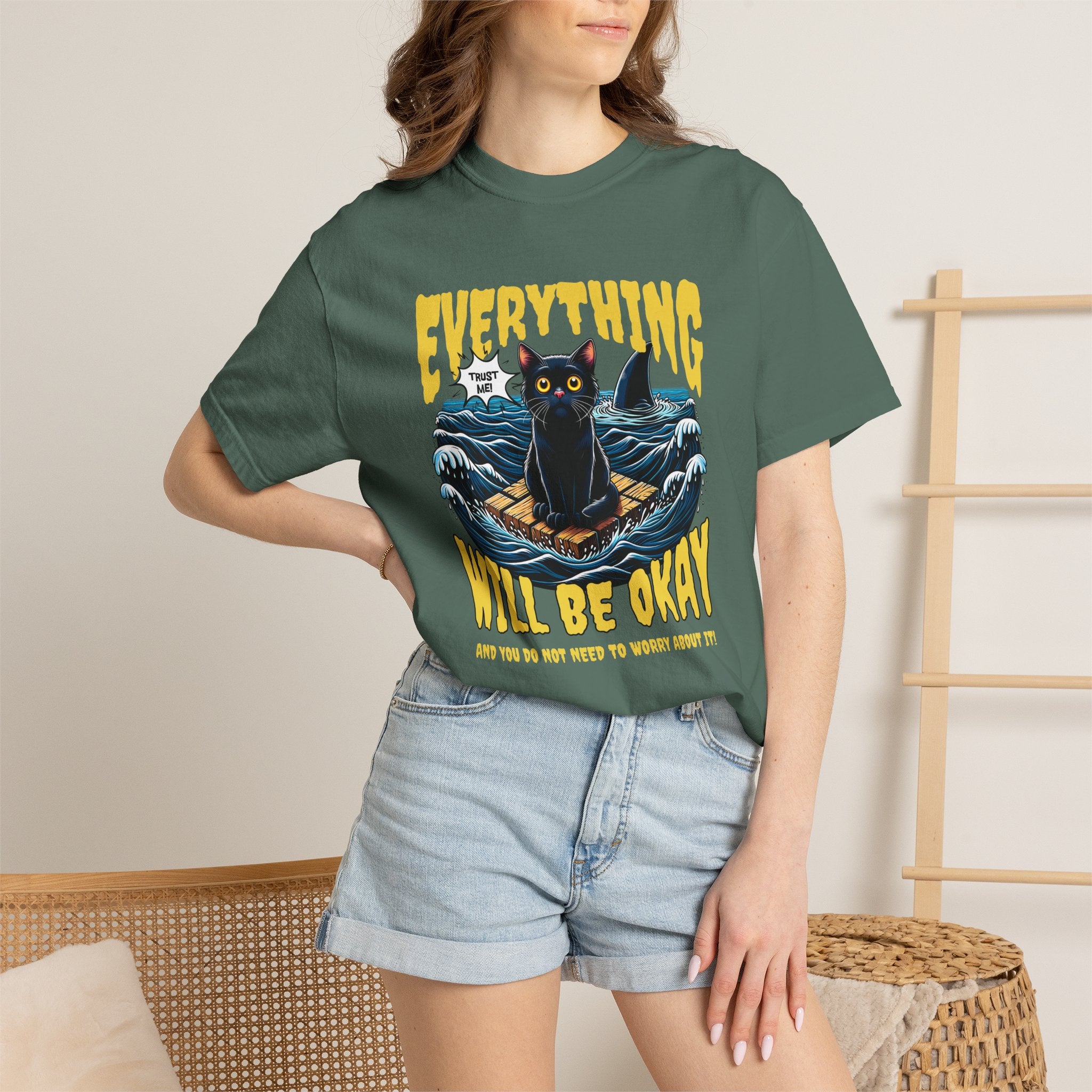 Everything Will Be Okay Cat Tee — Vintage Graphic Comfort Shirt