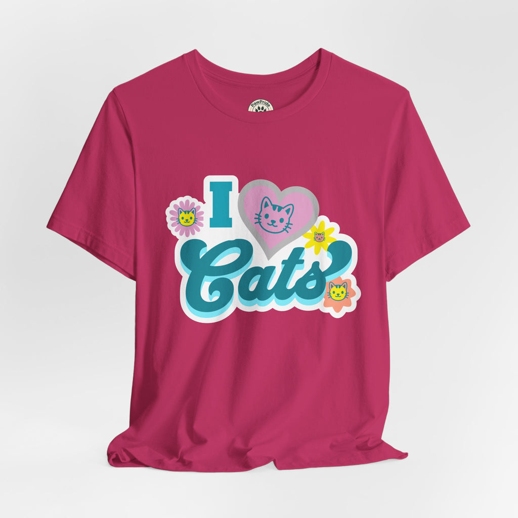 I  Cats Retro Floral Tee — Cute Cat Lover Graphic T-Shirt