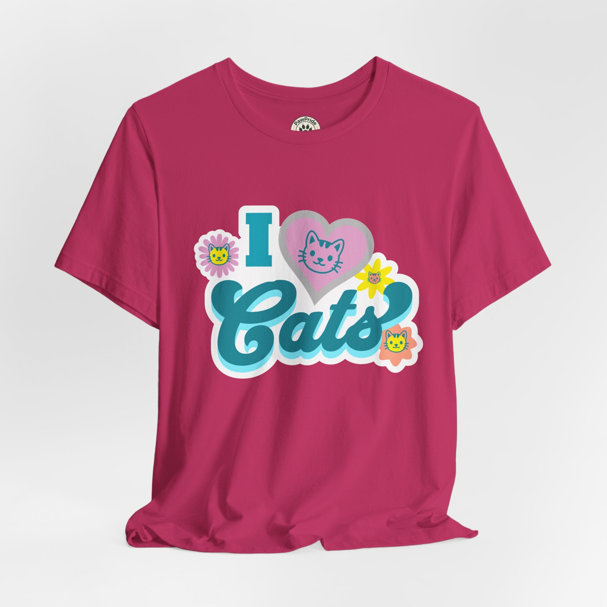 I  Cats Retro Floral Tee — Cute Cat Lover Graphic T-Shirt