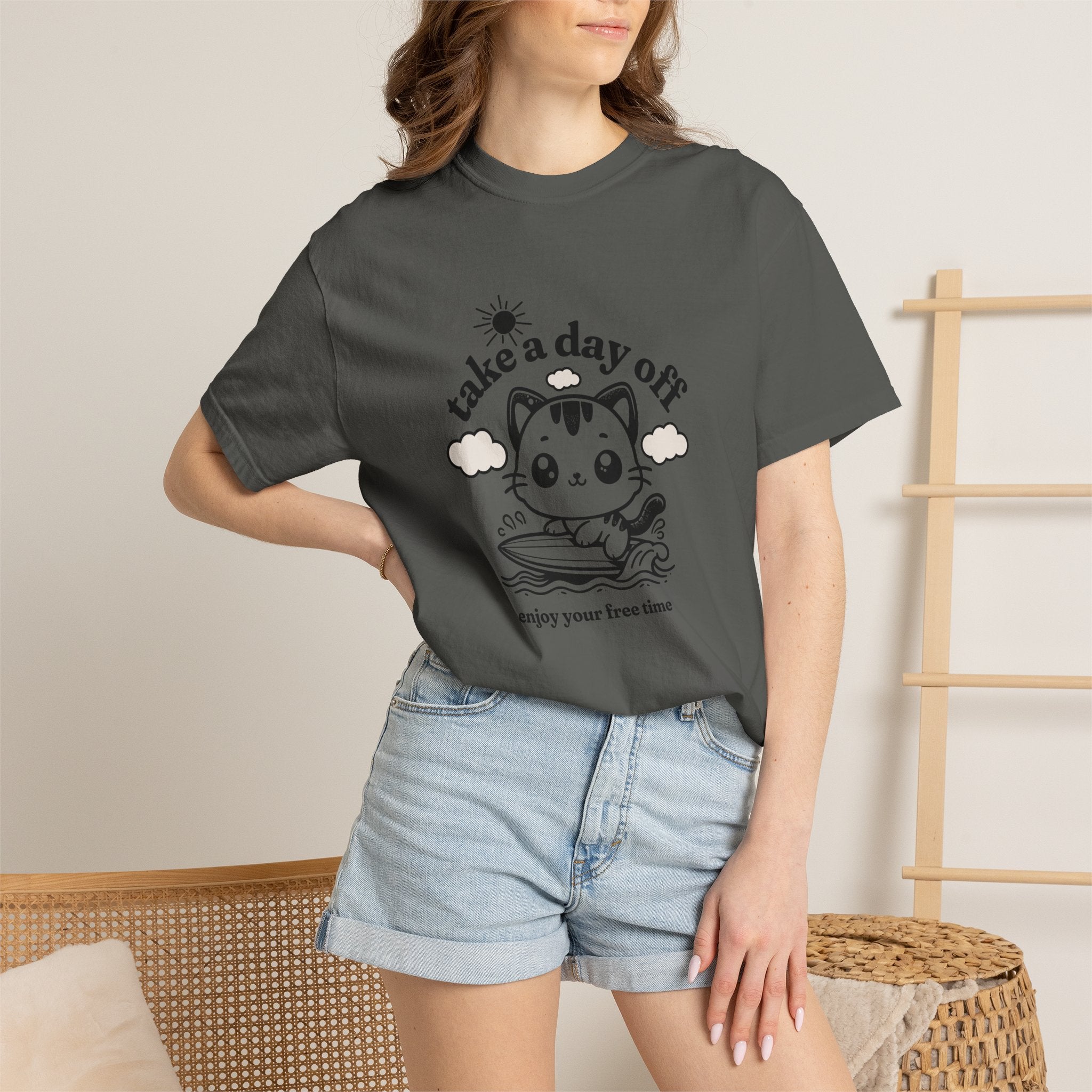 Take a Day Off Cat T-Shirt — Relaxing Kawaii Graphic Tee