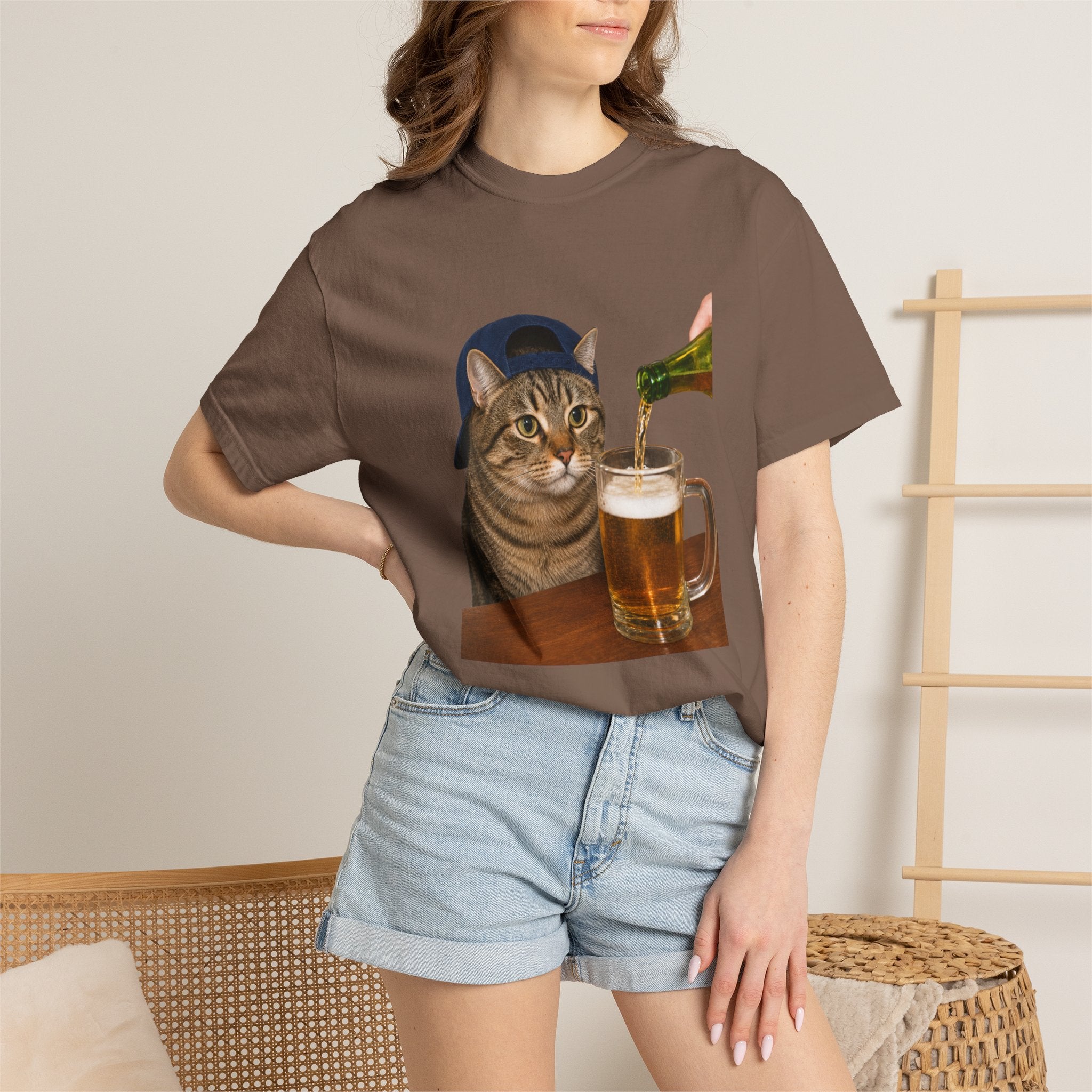 Cat With Beer T-Shirt — Funny Cat Drinking Beer Graphic Tee