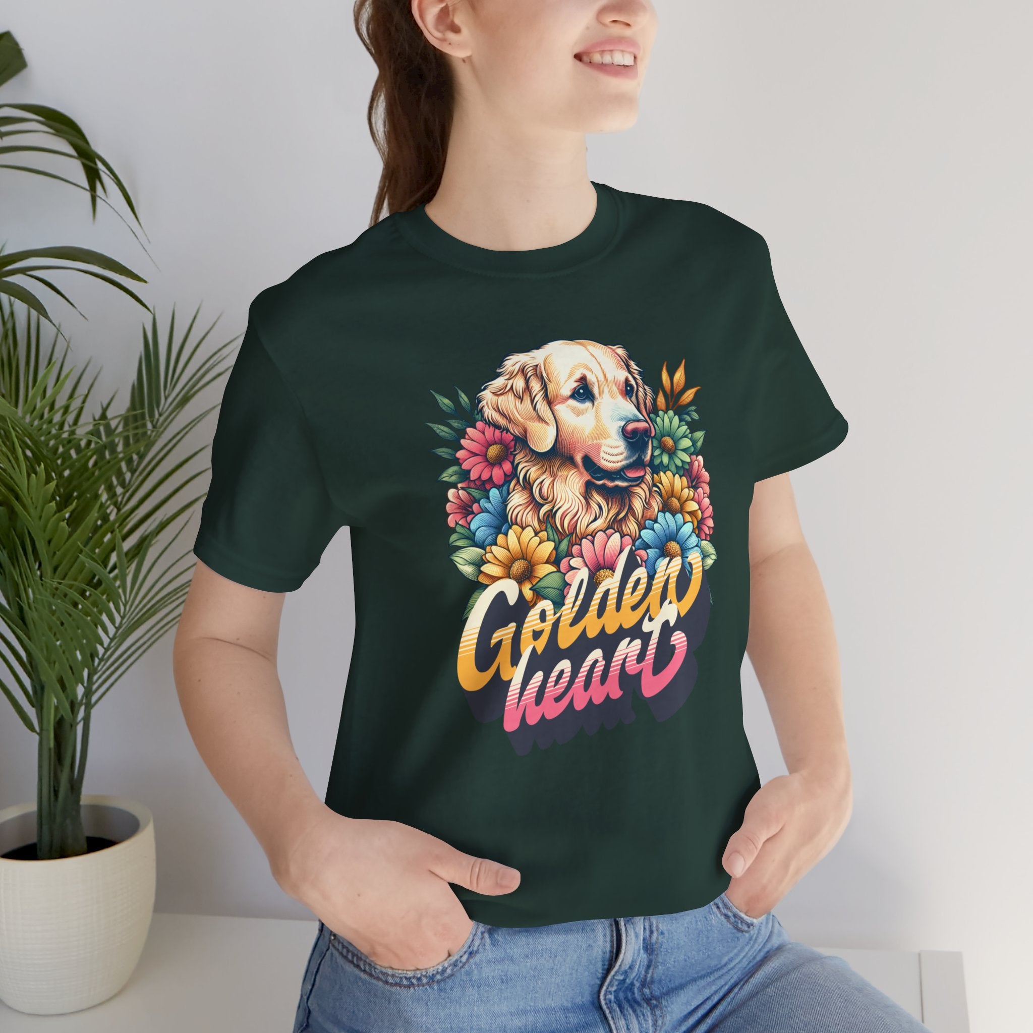 Golden Heart T-Shirt — Retro Floral Golden Retriever Tee