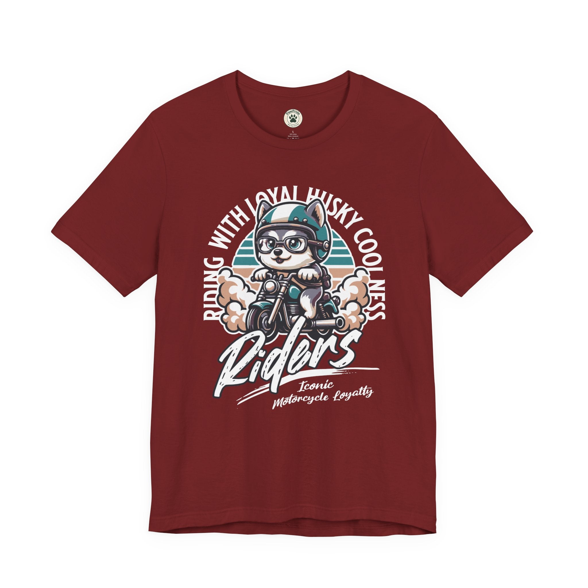 Riders Cat Motorcycle Tee — "Riding With Loyal Husky Coolness" Graphic Shirt