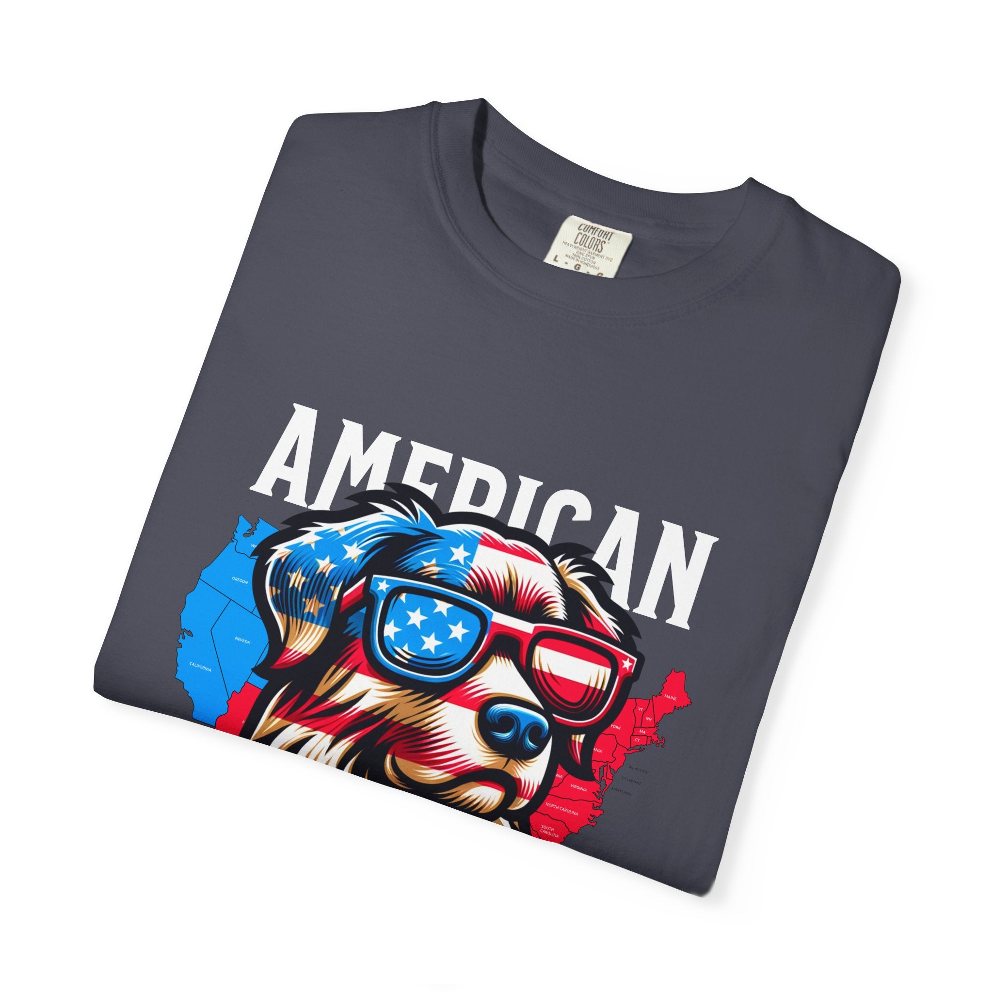 American Dog Graphic T-Shirt — Patriotic Sunglasses USA Crew Tee