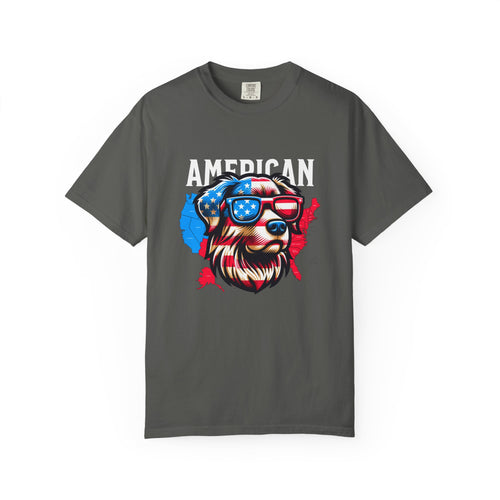 American Dog Graphic T-Shirt — Patriotic Sunglasses USA Crew Tee
