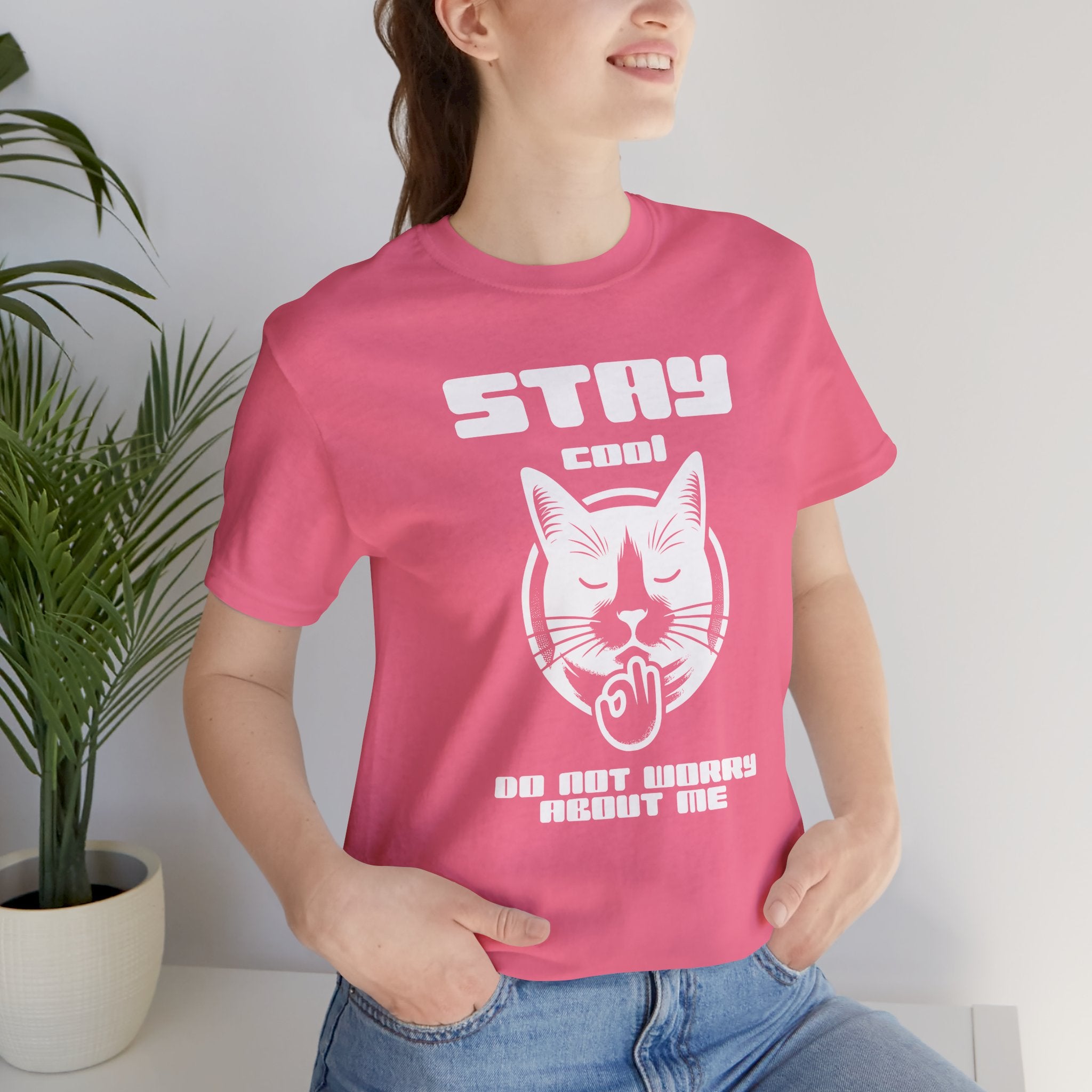 Stay Calm Cat T-Shirt — Cute Grumpy Cat Graphic Tee ("Stay Calm — Do Not Disturb" )