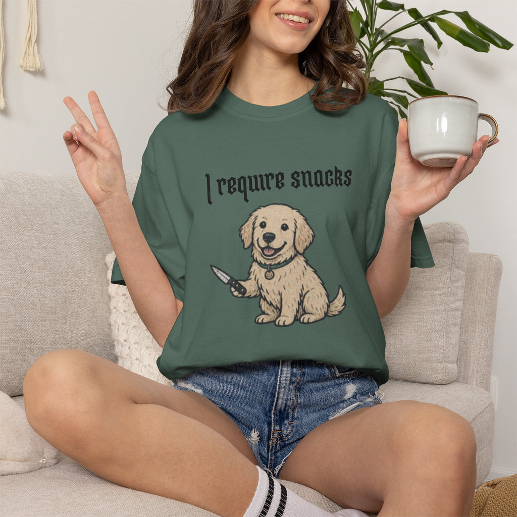 I Require Snacks T-Shirt — Cute Golden Retriever Graphic Tee