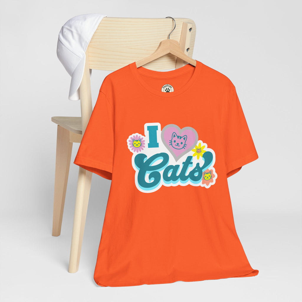 I  Cats Retro Floral Tee — Cute Cat Lover Graphic T-Shirt