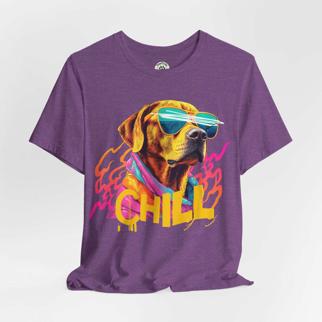 Chill Sunglasses Dog Tee — Retro Neon “CHILL” Graphic T-Shirt