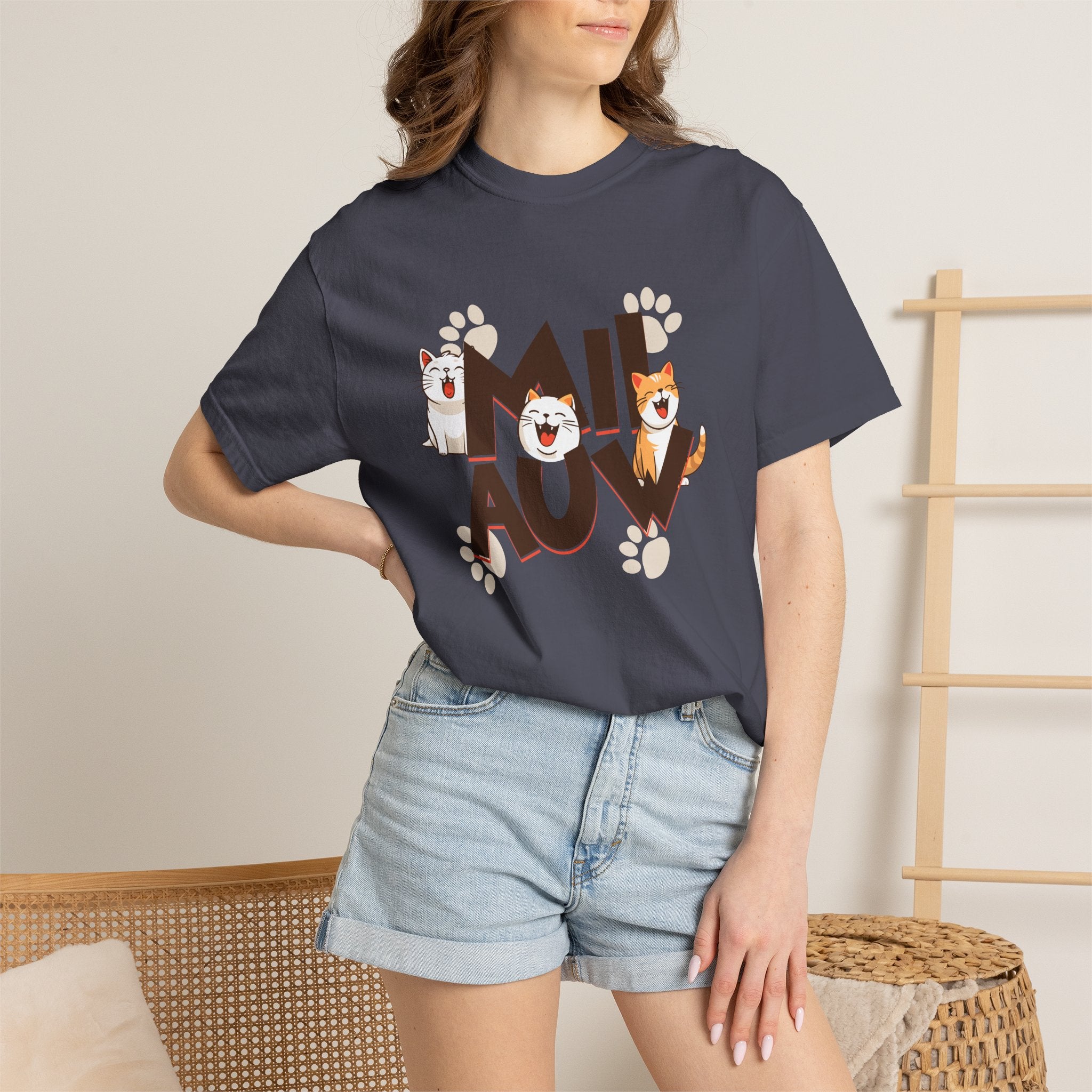Cat Paw 'MIAOU' Graphic T-Shirt — Cute Cat Lover Tee