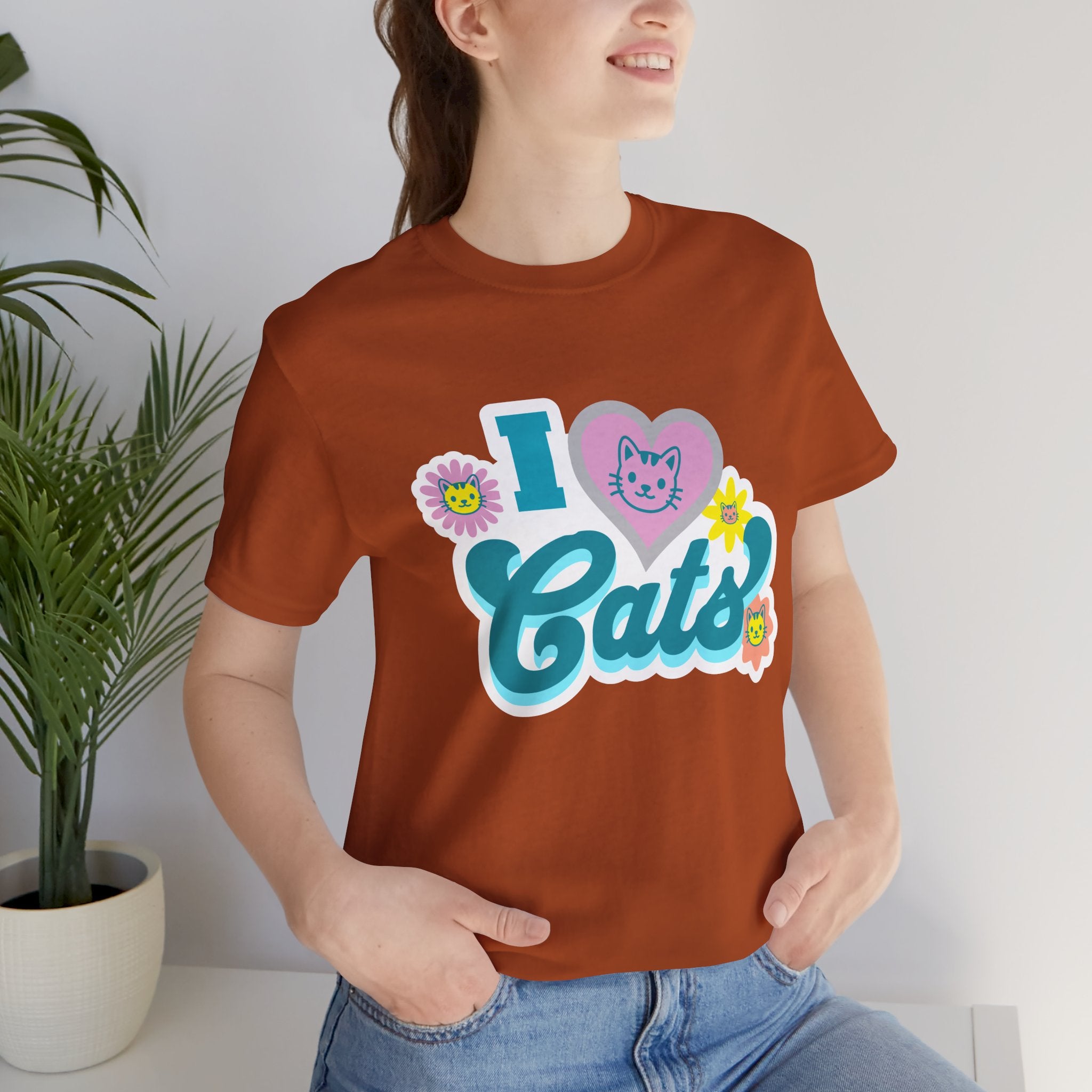 I  Cats Retro Floral Tee — Cute Cat Lover Graphic T-Shirt