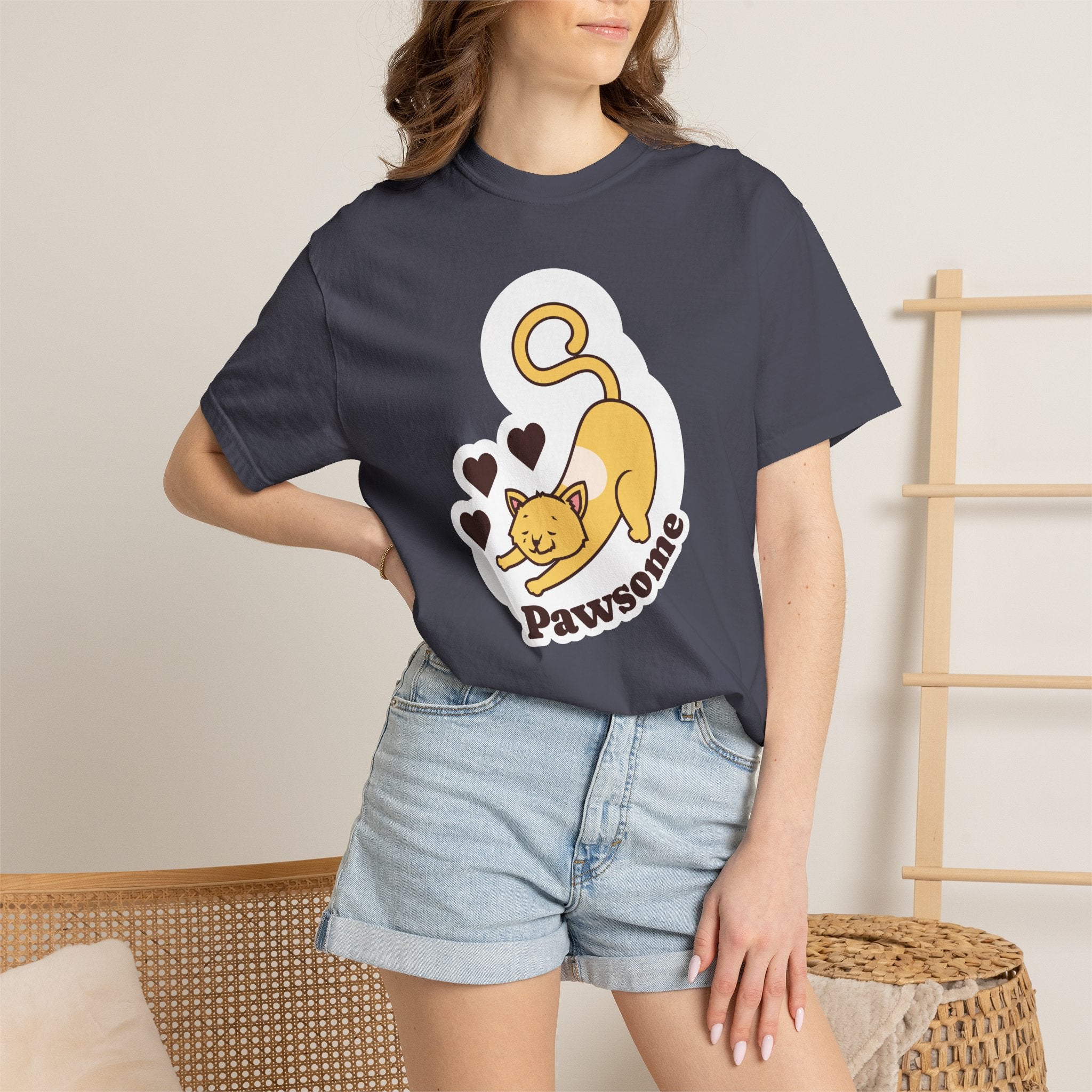 Pawsome Cat T-Shirt — Cute Stretching Kitty Graphic Tee