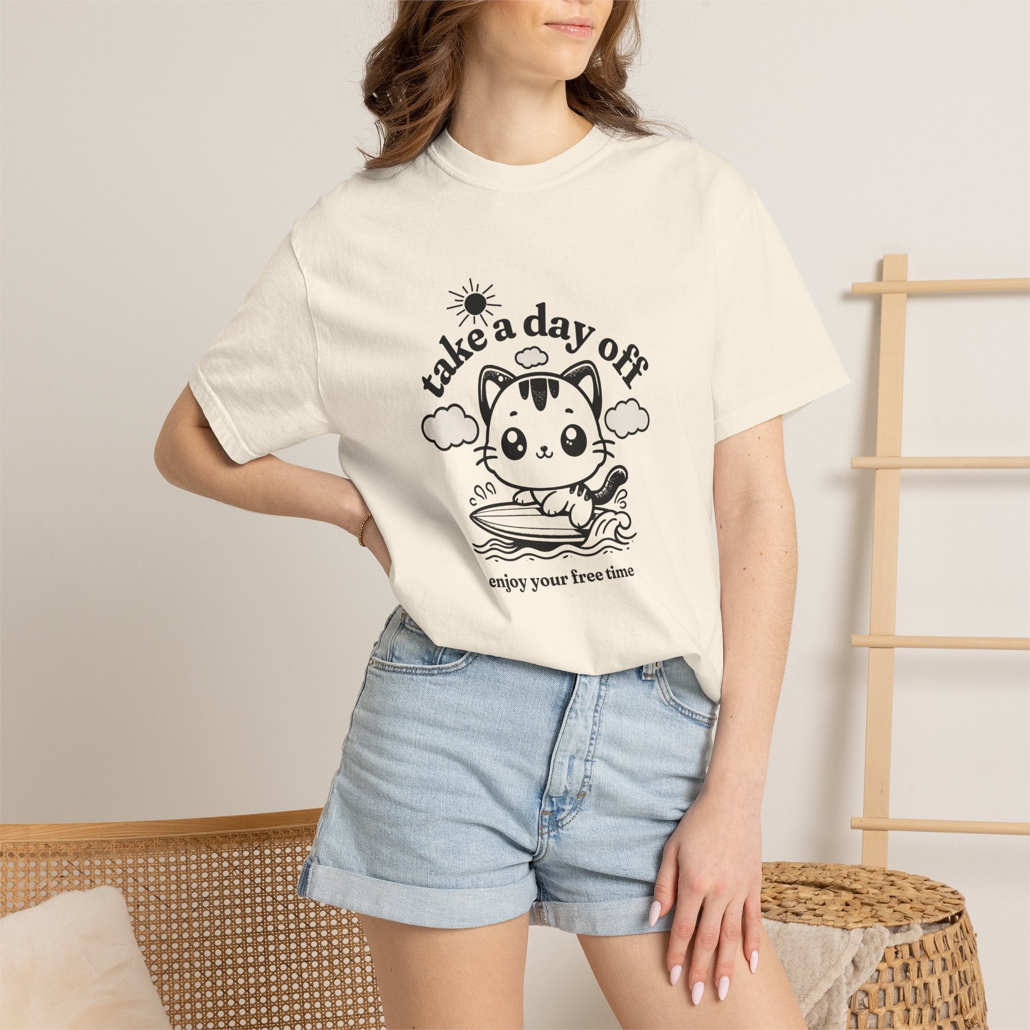 Take a Day Off Cat T-Shirt — Relaxing Kawaii Graphic Tee