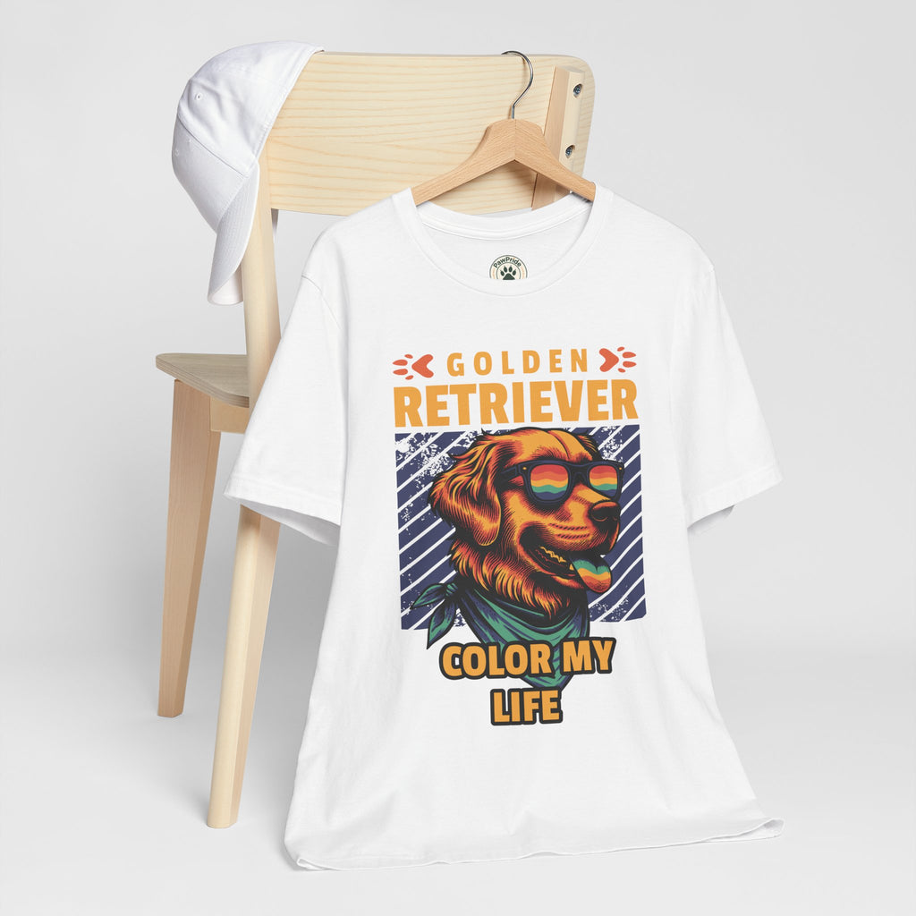 Golden Retriever T‑Shirt — 'Color My Life' Retro Dog Graphic Tee