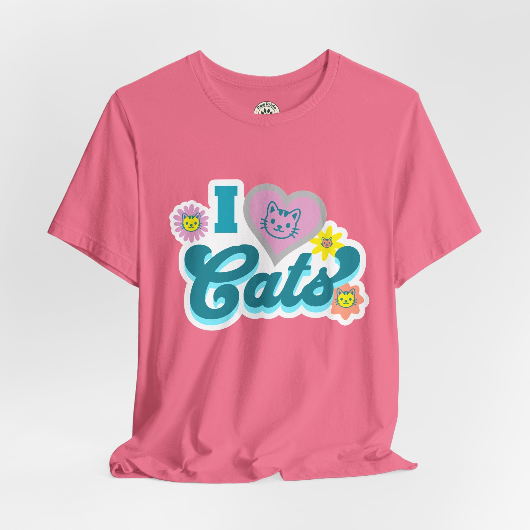 I  Cats Retro Floral Tee — Cute Cat Lover Graphic T-Shirt