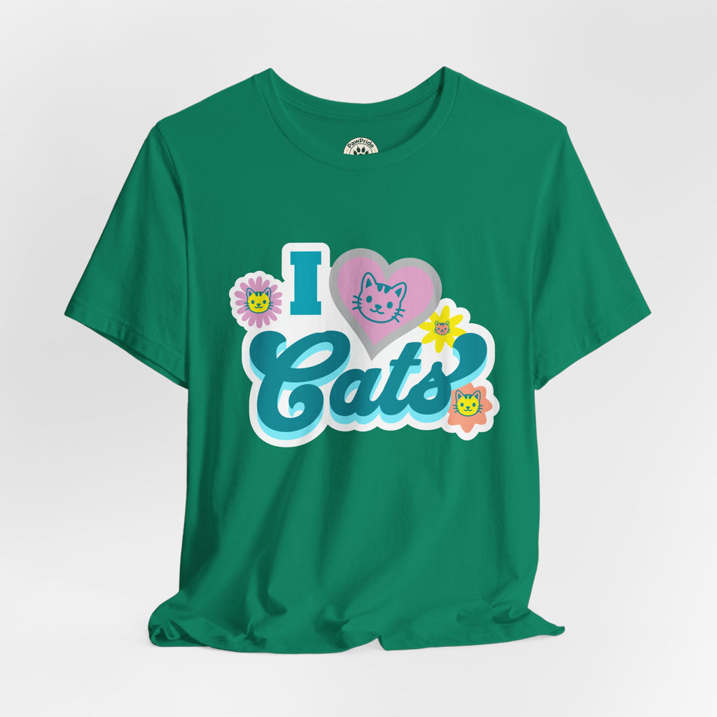 I  Cats Retro Floral Tee — Cute Cat Lover Graphic T-Shirt