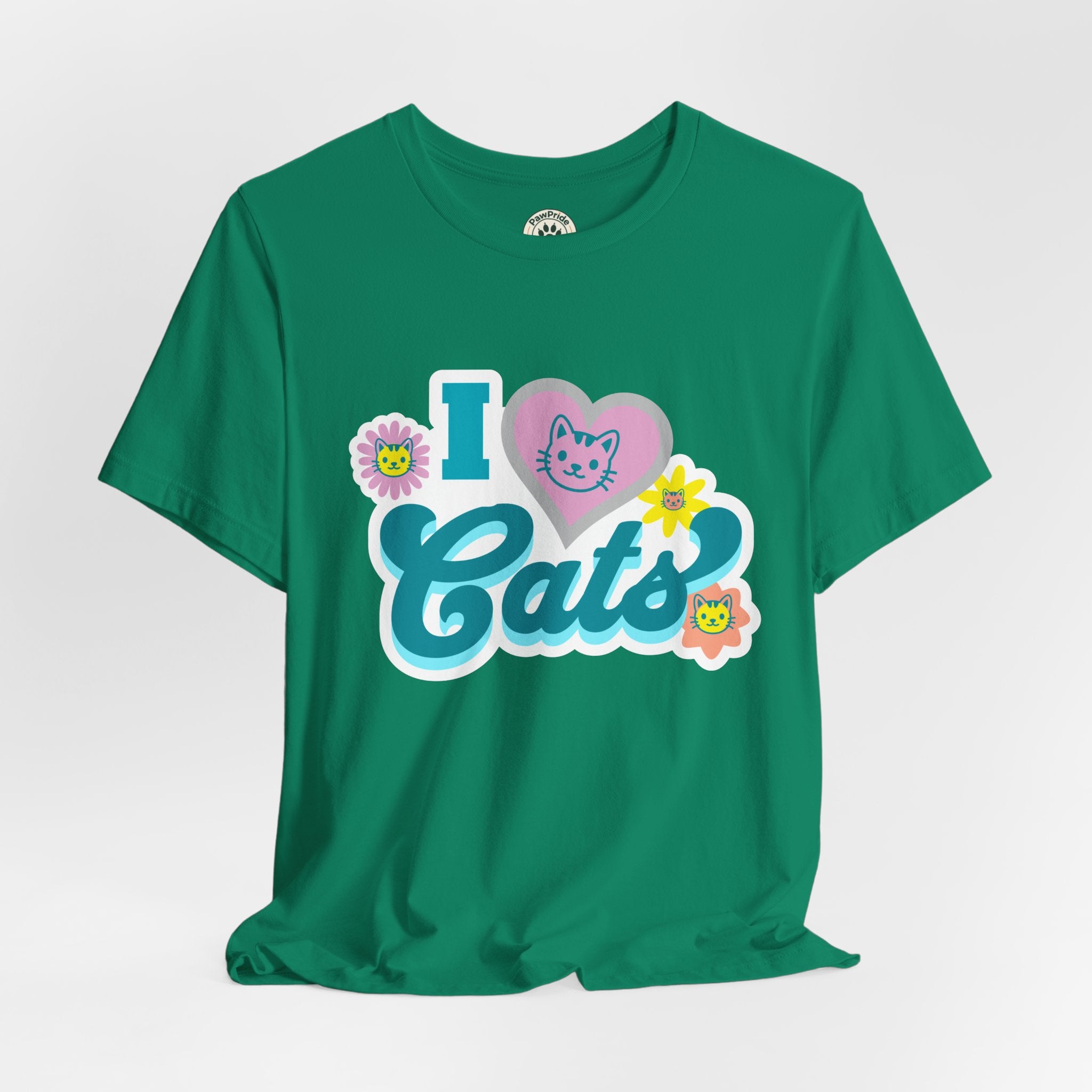 I  Cats Retro Floral Tee — Cute Cat Lover Graphic T-Shirt