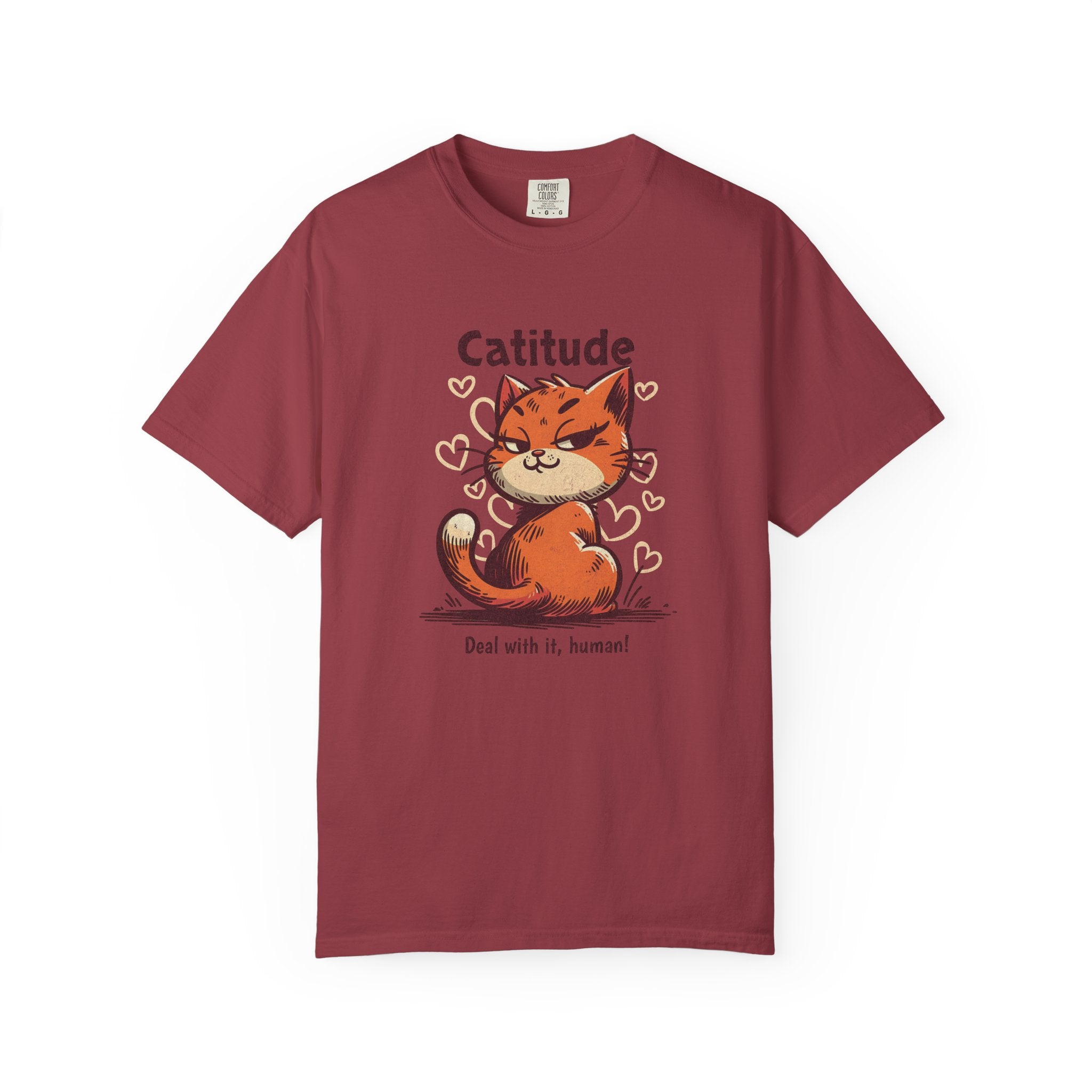 Catitude T-Shirt — Cute Orange Cat Graphic Tee, "Deal with it, human!"