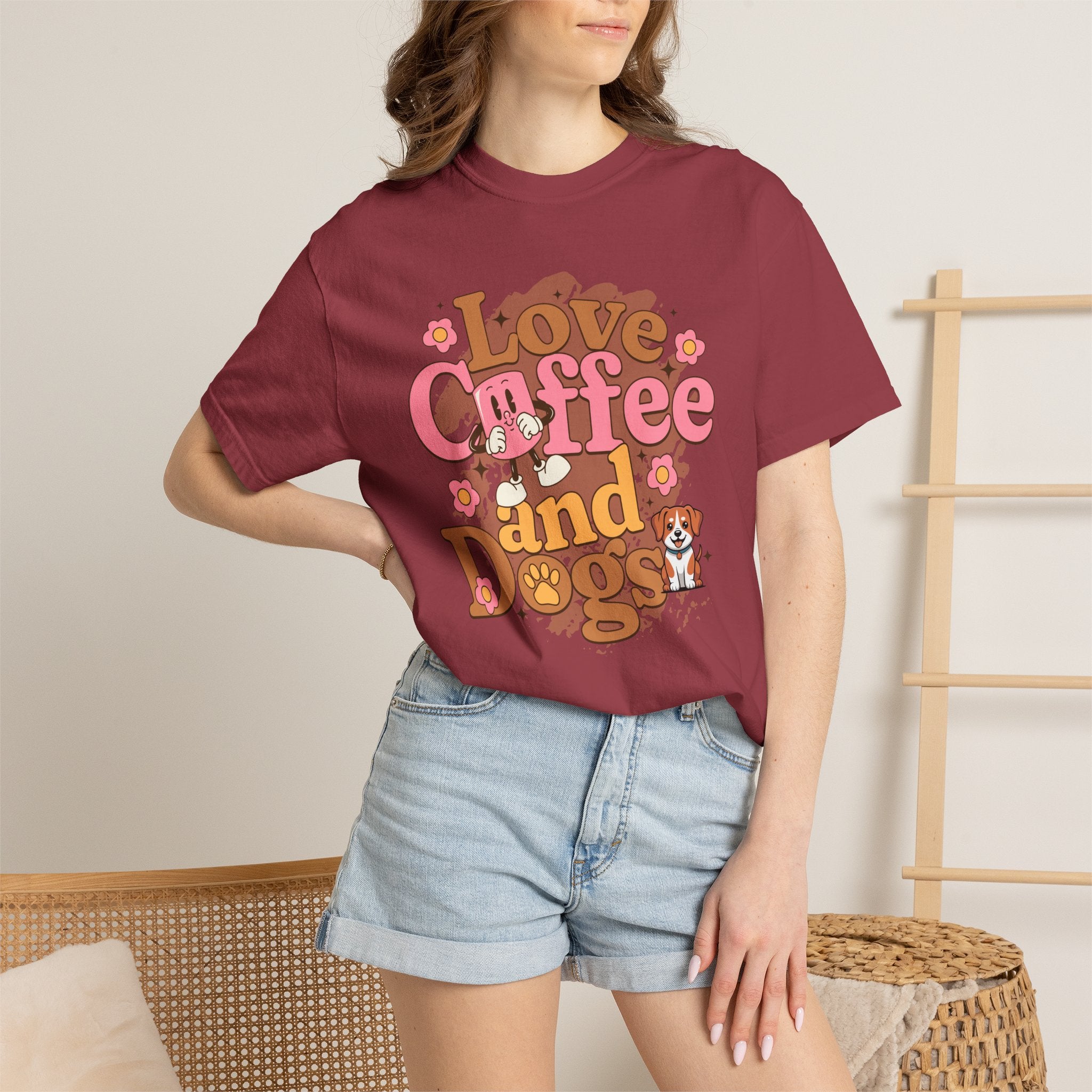 Love Coffee and Dogs T-Shirt — Retro Floral Dog Lover Tee