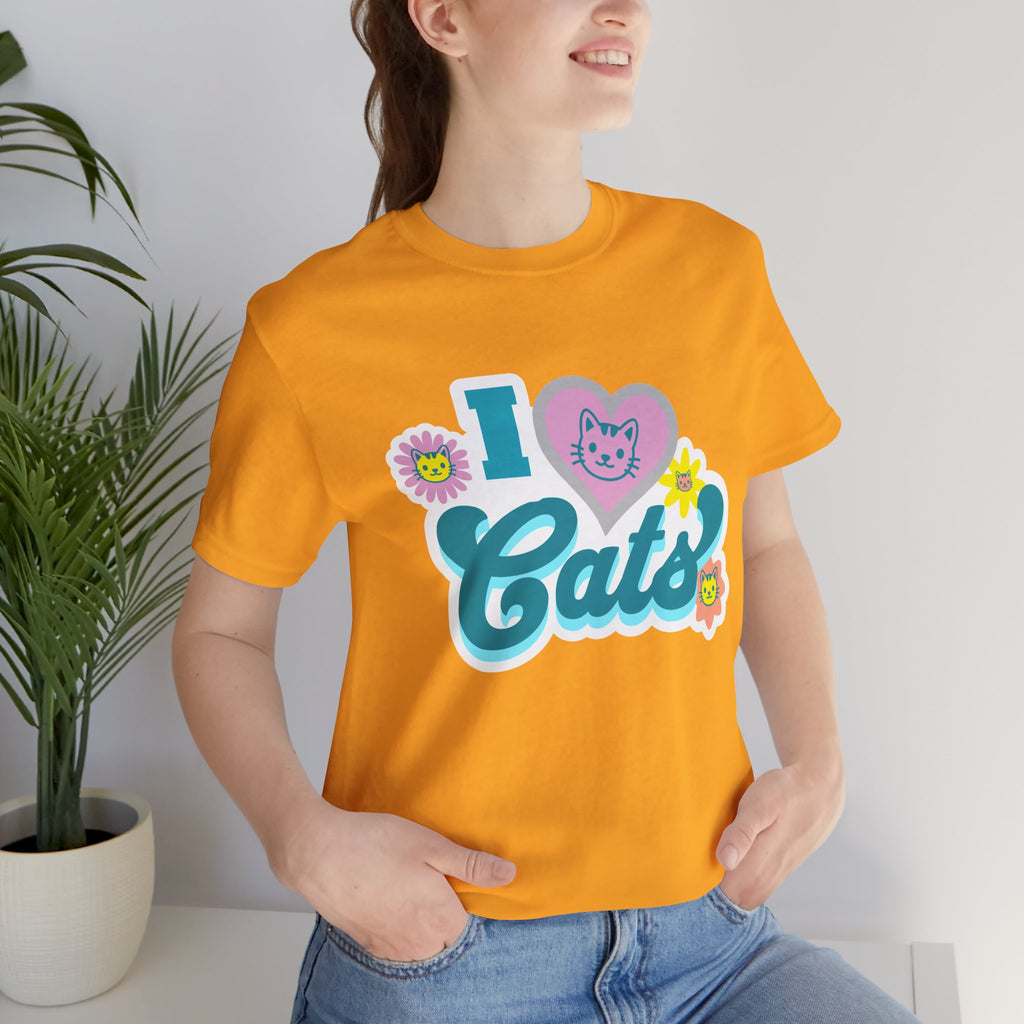 I  Cats Retro Floral Tee — Cute Cat Lover Graphic T-Shirt