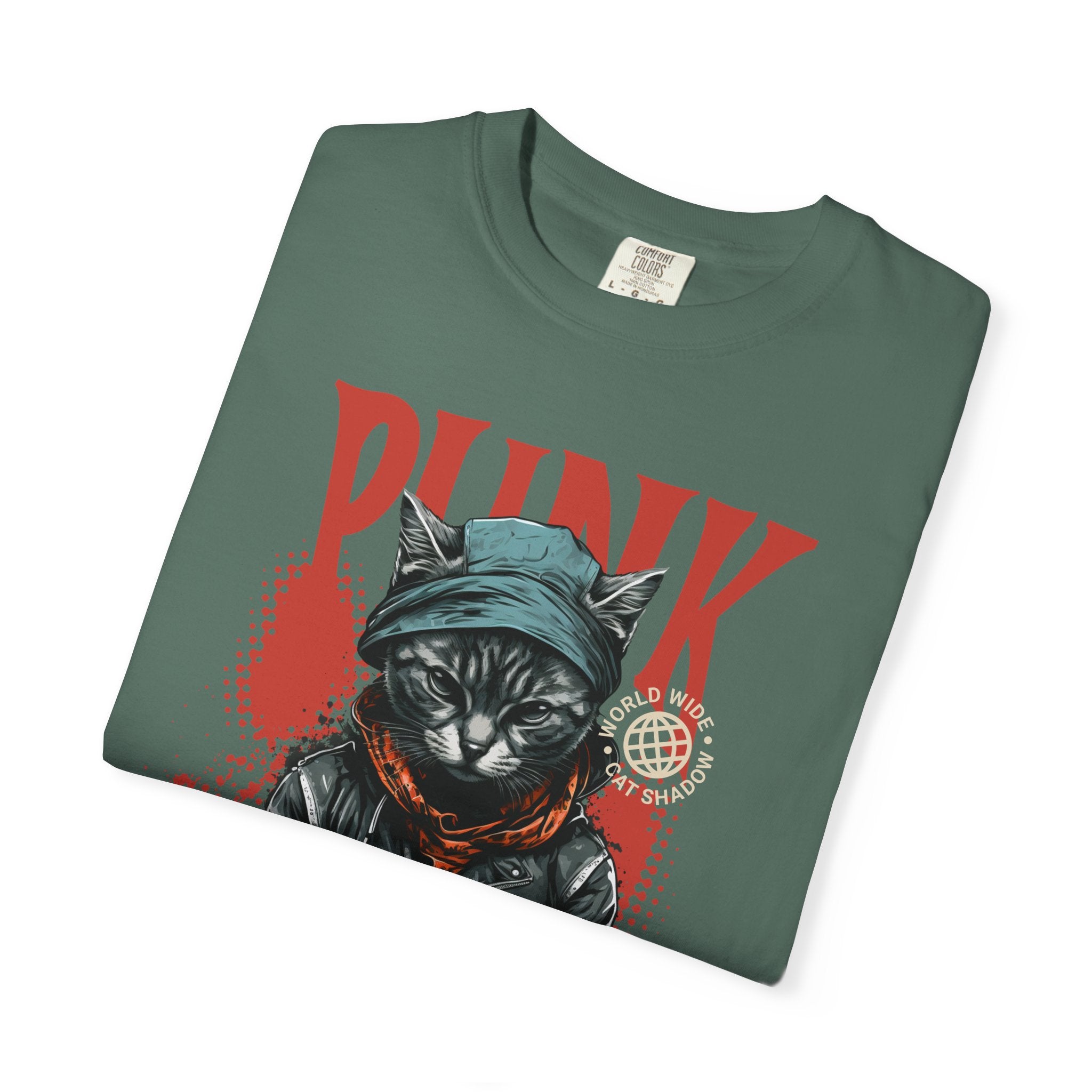 Punk Cat Graphic T-Shirt — Edgy Streetwear Tee with Biker Cat Design