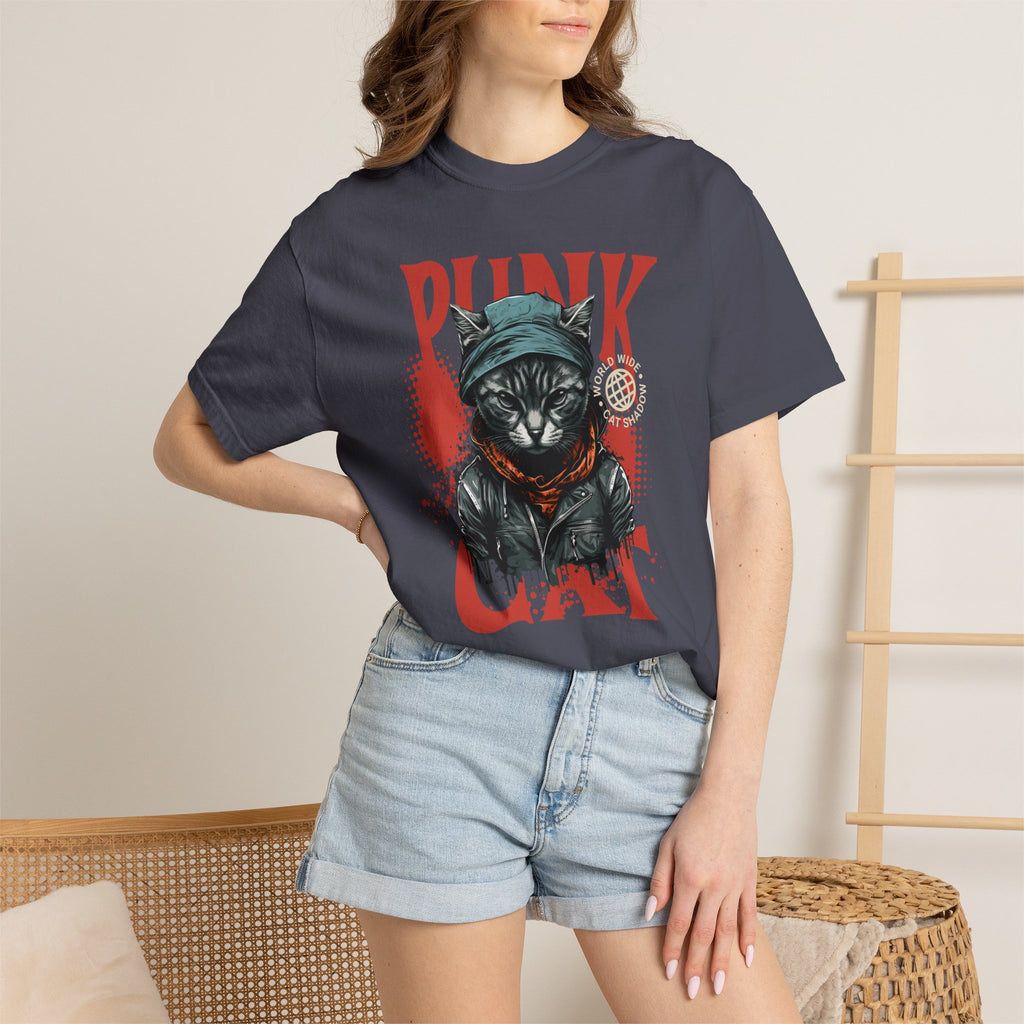 Punk Cat Graphic T-Shirt — Edgy Streetwear Tee with Biker Cat Design