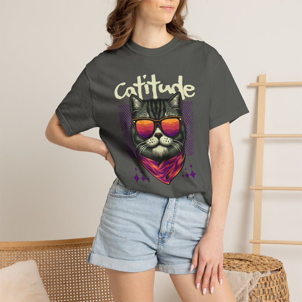 Cattitude Cat Tee — Retro Sunglasses & Bandana Graphic T-Shirt