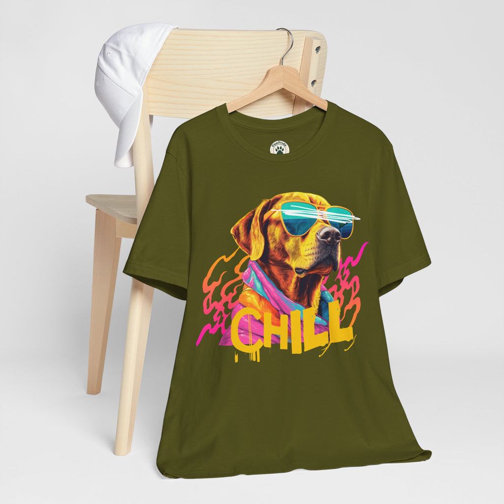 Chill Sunglasses Dog Tee — Retro Neon “CHILL” Graphic T-Shirt