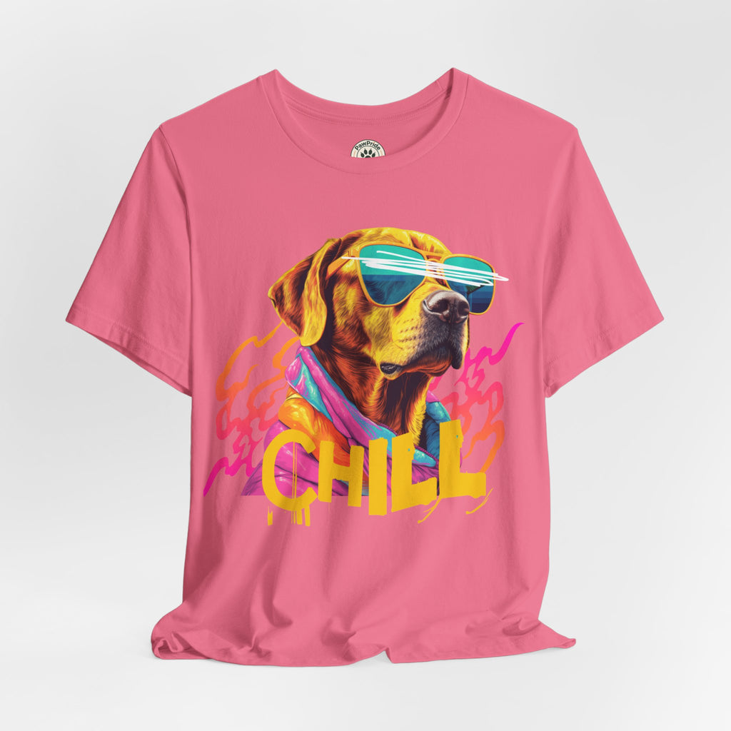 Chill Sunglasses Dog Tee — Retro Neon “CHILL” Graphic T-Shirt