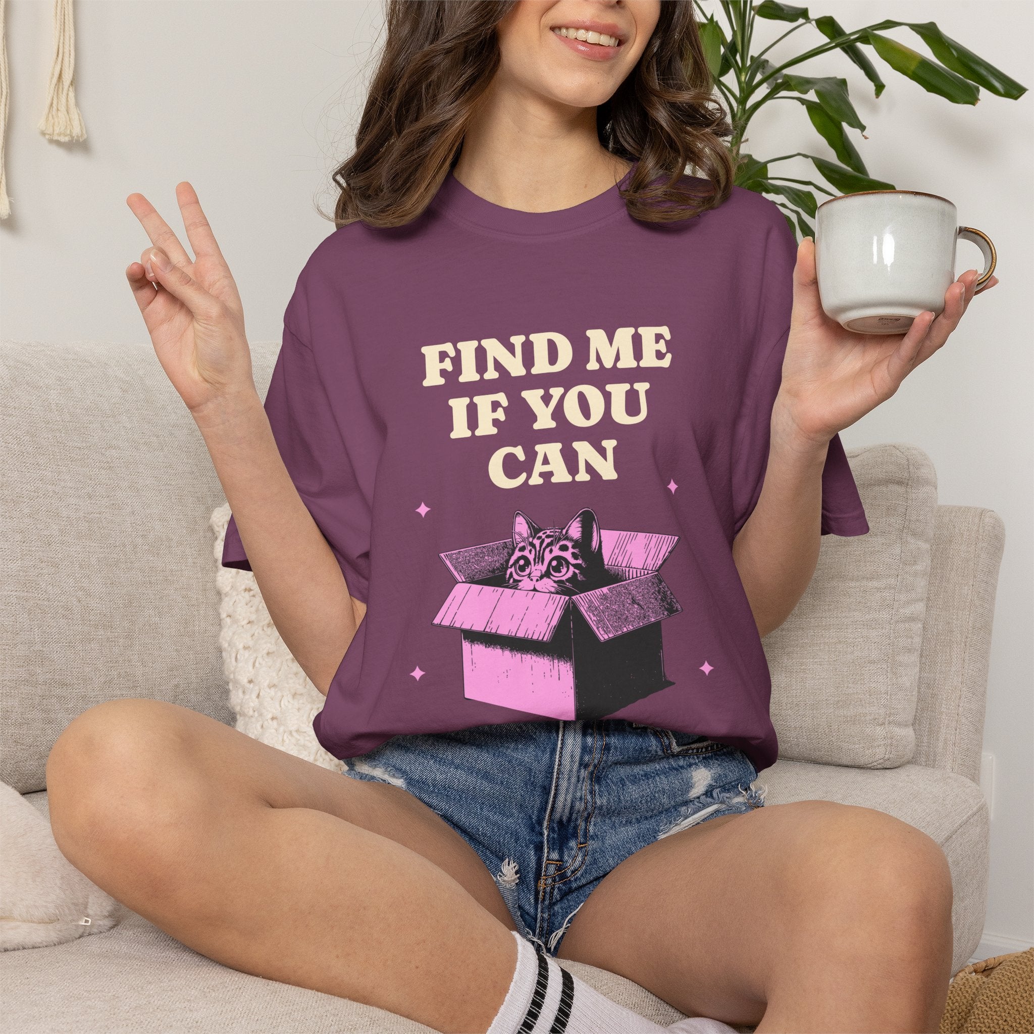 Find Me If You Can Cat T-Shirt — Playful Cat in Box Graphic Tee
