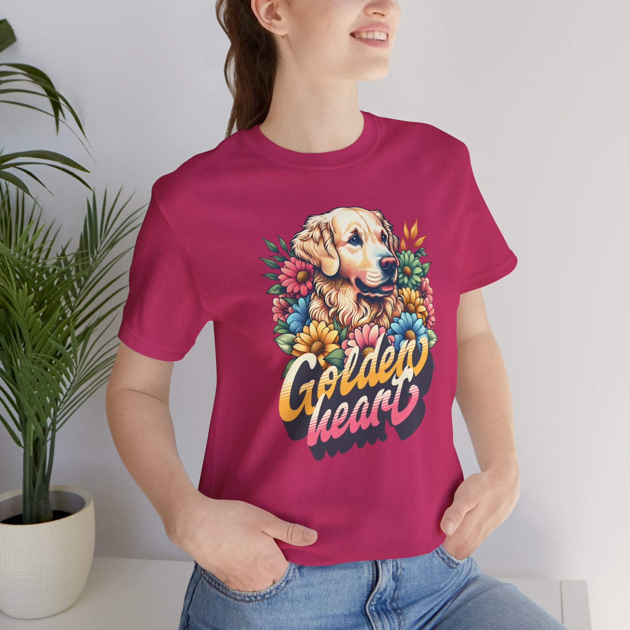 Golden Heart T-Shirt — Retro Floral Golden Retriever Tee