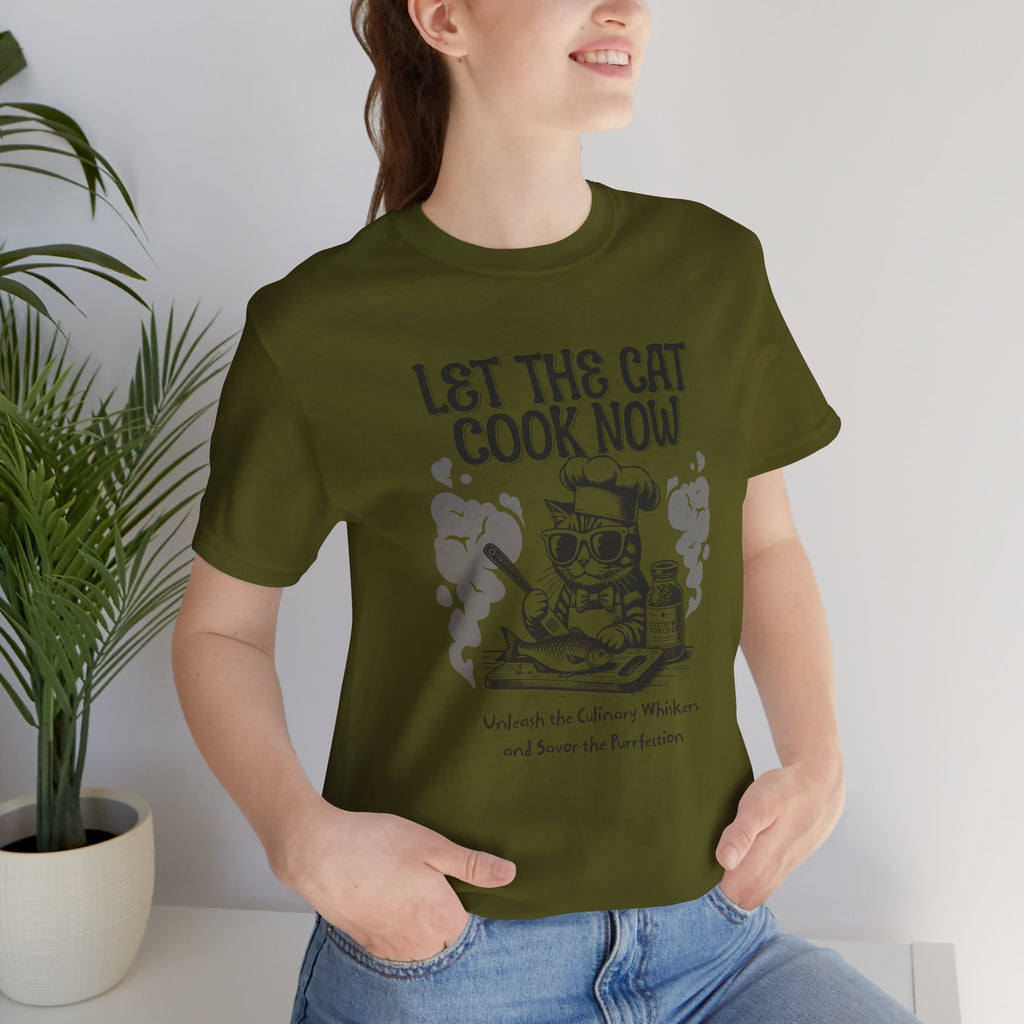Let The Cat Cook Now T-Shirt — Funny Chef Cat Cooking Tee