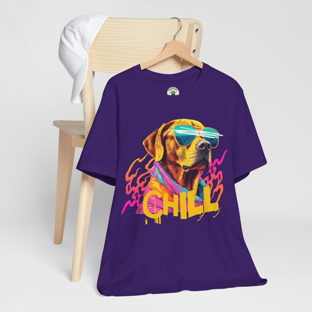 Chill Sunglasses Dog Tee — Retro Neon “CHILL” Graphic T-Shirt