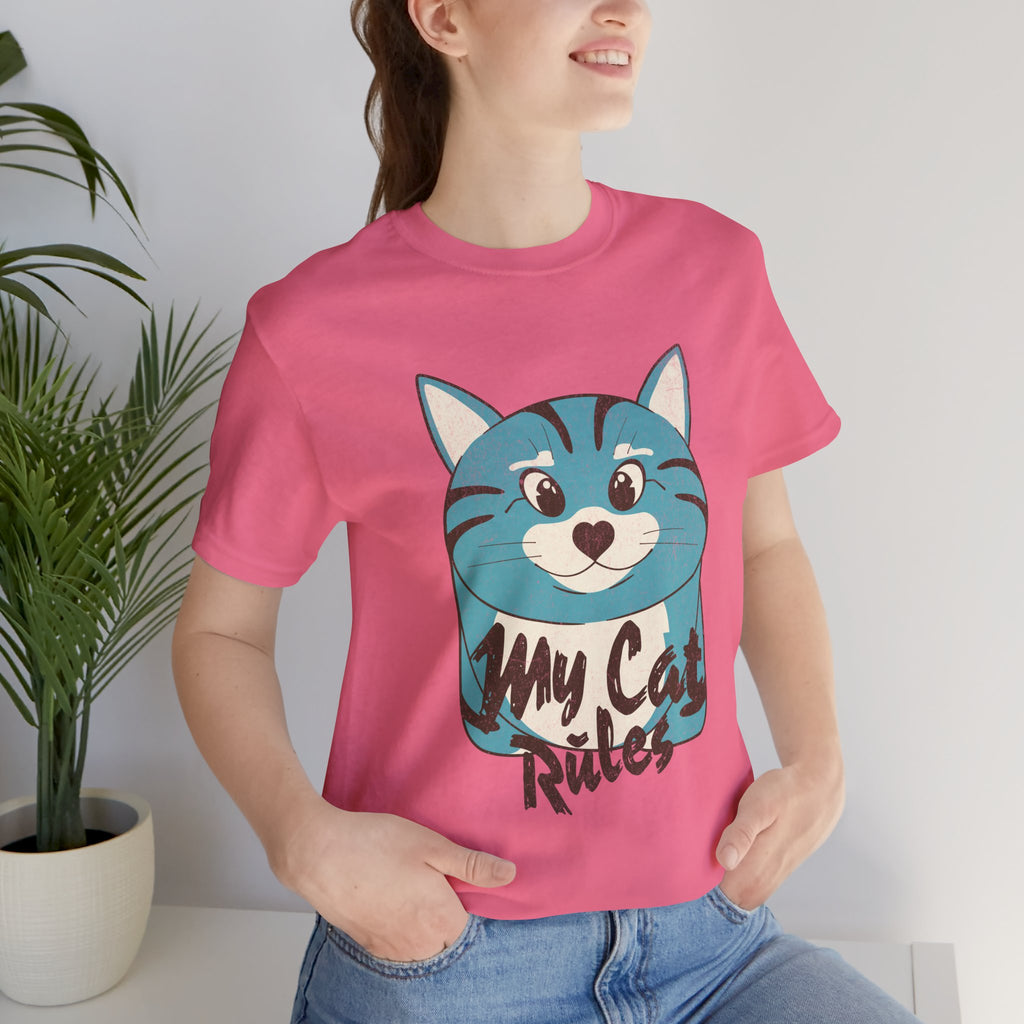 My Cat Rules T-Shirt — Cute Blue Cat Graphic Tee for Cat Lovers